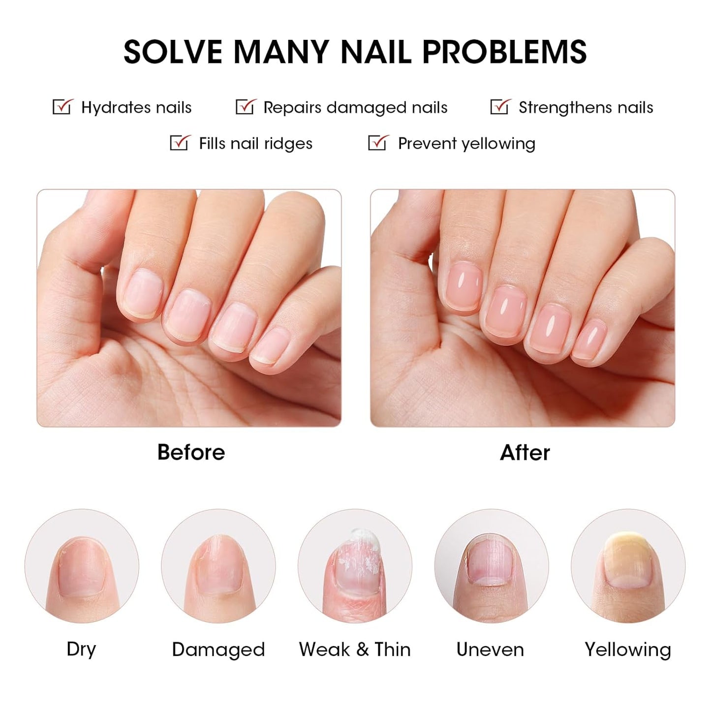GELLEN Tinted Red Ridge Filler For Nails, Clear Nail Polish Ridge Filling Base Coat, Nail Strengthener and Growth, Hydrates Strengthens Nourishes Damaged Dry Nails, Shea Butter & Vitamin E & Protein