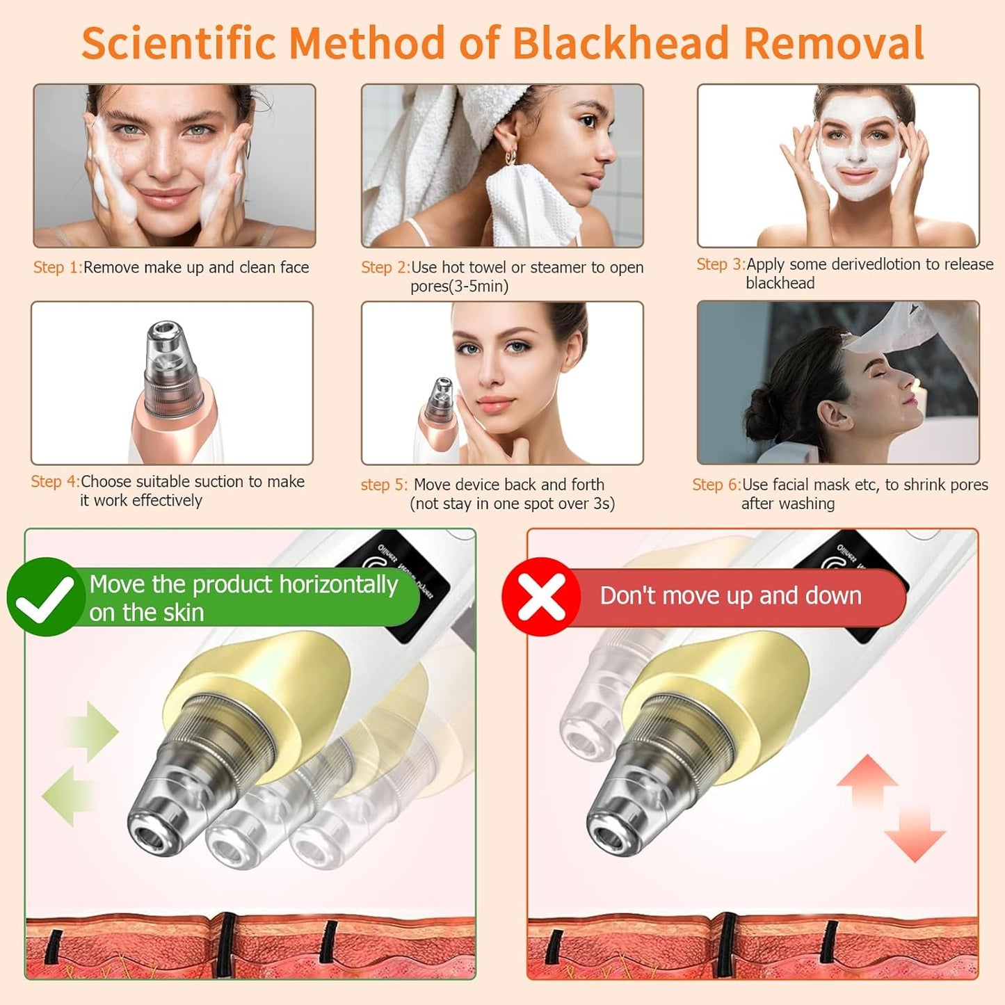 2025 Pore Vacuum, USB Rechargeable Blackhead Remover Vacuum,3 Levels Adjustable Pore Vacuum Blackhead Remover, with 5 Suction Power,6 Probes,Face Vacuum Pore Cleanser for Women & Men-Gold