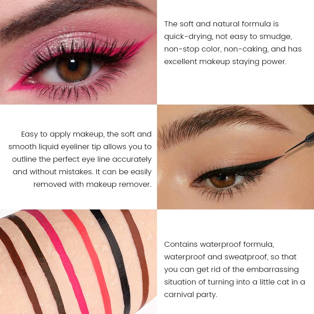 evpct 2Pcs Coral Pink Rose Red Liquid Eyeliner Colorful Set Waterproof Colored Color Eye Liners for Women Stamps Shapes for Eyes delineadores de colores para ojos delineador de ojos contra el agua 4&8