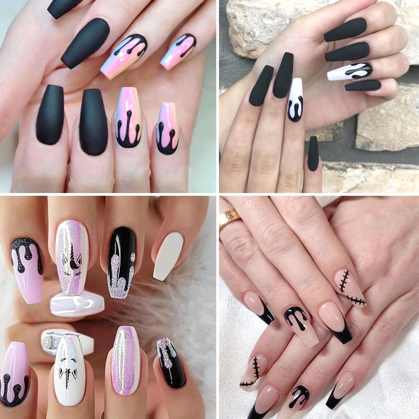 4pcs Halloween Nails Art Stickers -3D Self-Adhesive Nails Supply Black Gold Rose Gold Blood Dropping Design Y2K Scary Blood Nail Decals Sliders Halloween Laser Sliver Bloody DIY Manicure Decor