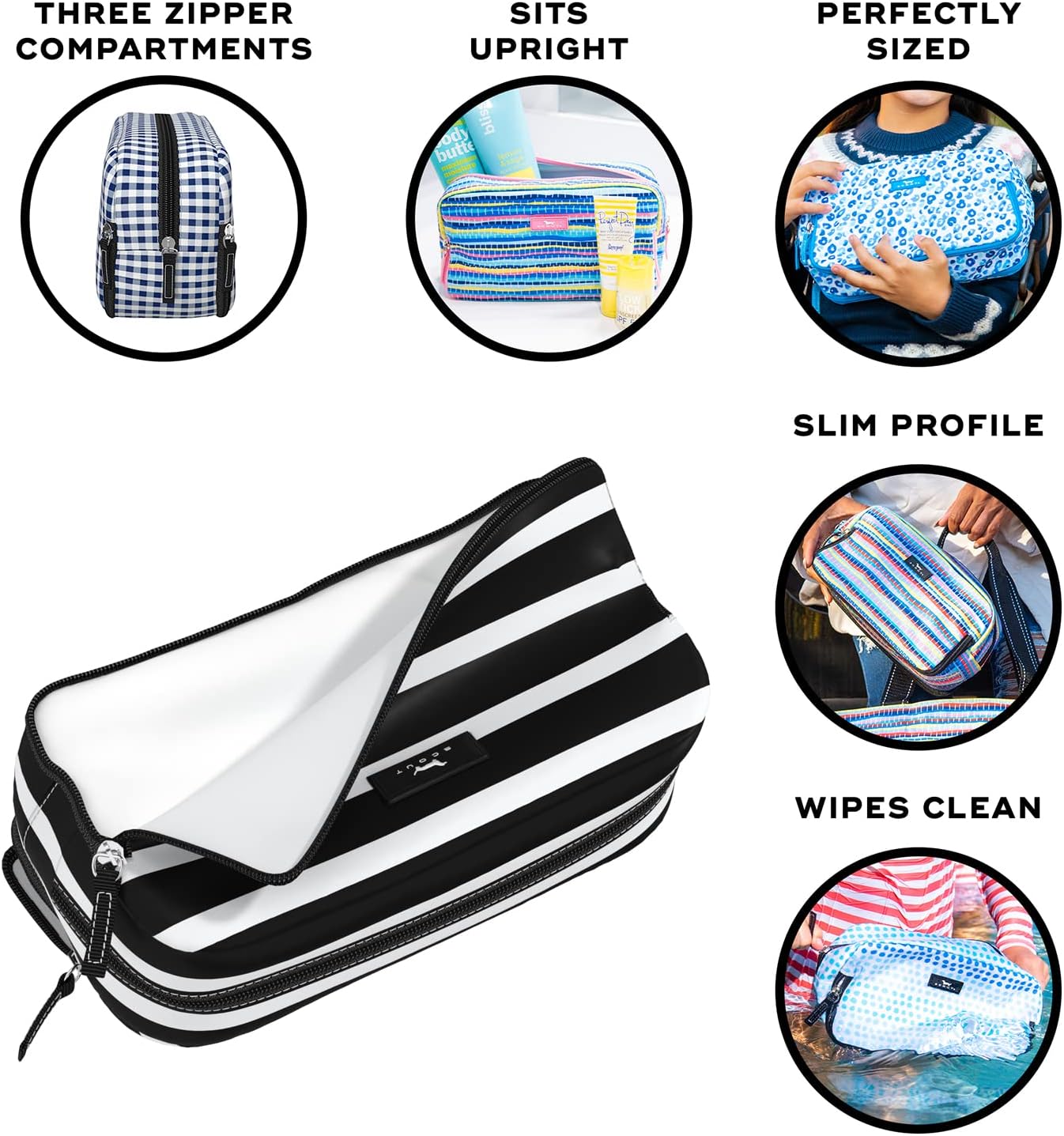 SCOUT 3-Way Toiletry Bag - Travel Makeup Pouch for Women with Three Zipper Compartments - Stands Upright, Wipes Clean