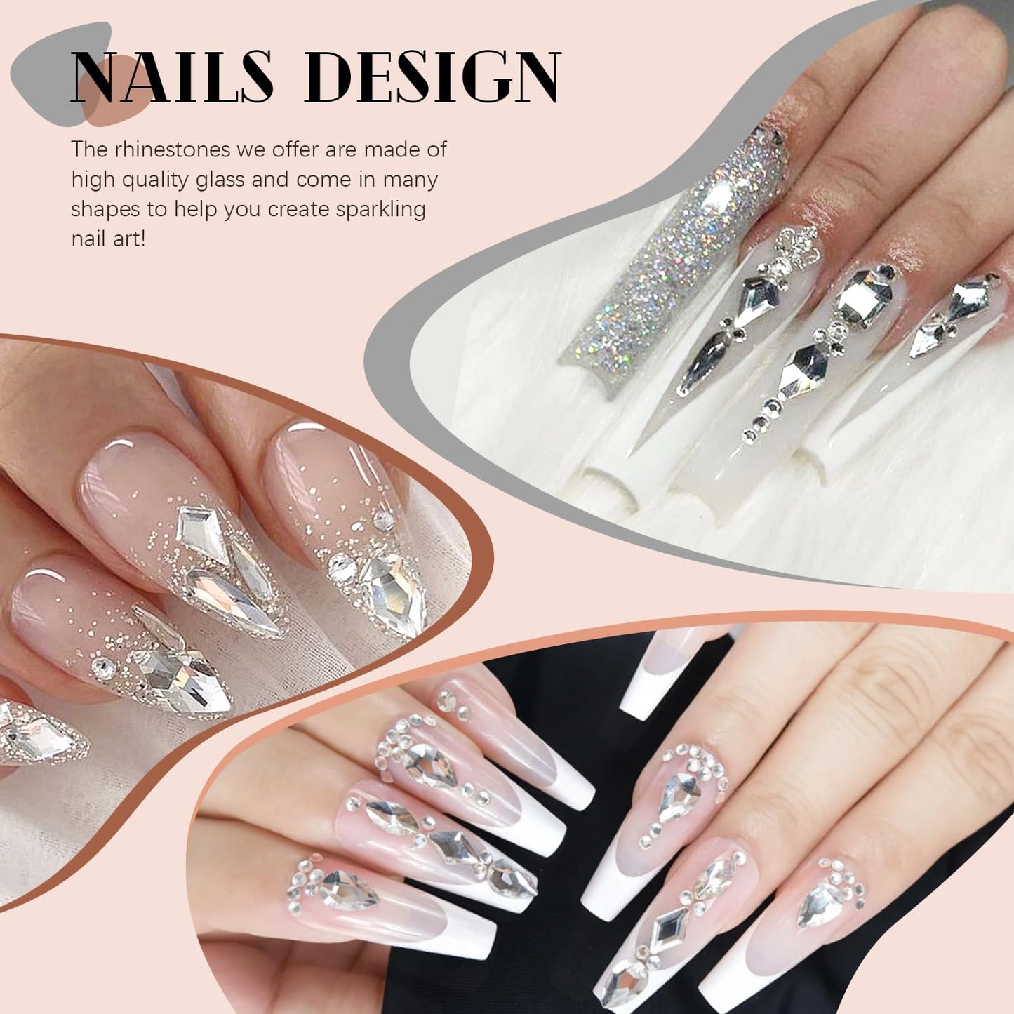 1680Pcs Silver Clear Nail Rhinestones 180Pcs Multi Shapes Glass Flatback Nail Gems + 1500Pcs 1.5-4mm Round Crystal, Manicure Nail Charms Diamond Gemstones for Acrylic Nails Decoration