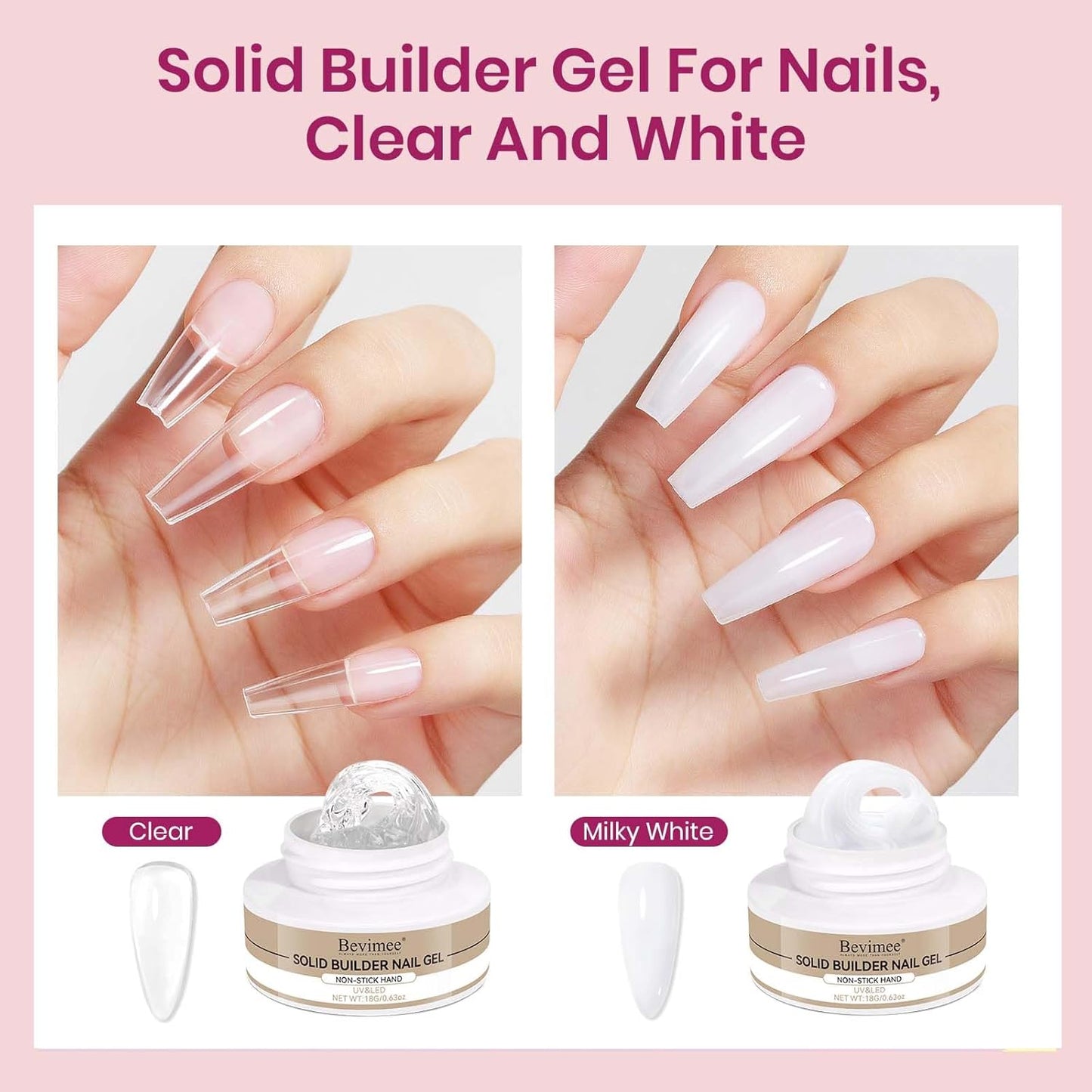 Solid Builder Gel for Nails 2PCS, Sculpting Gel 3D Nail Art Non-Stick Hand, Clear & White, Hard Gels For Nails Modeling, Sculpture, Nail Extension UV/Led Manicure DIY At Home 18g