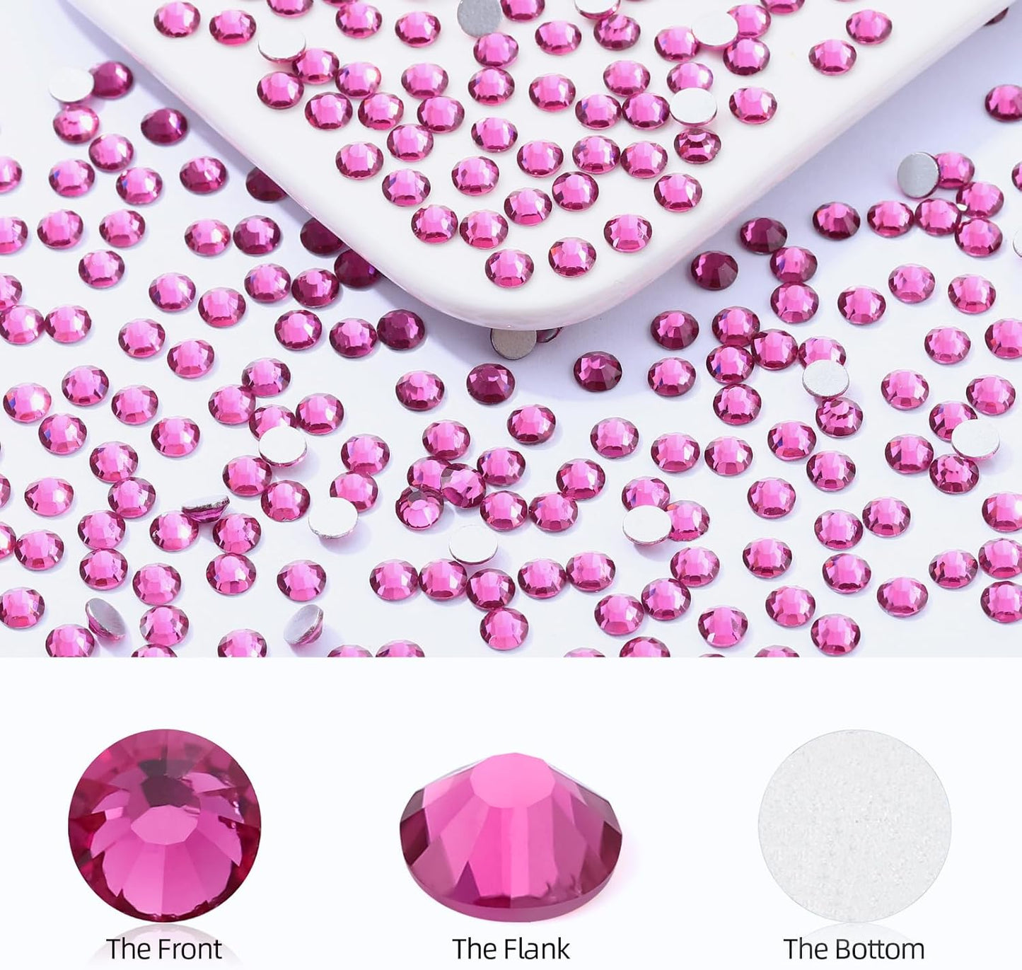 Fuchsia Flatback Rhinestones, Glass Rhinestones for Nail Art and Craft, Glue Fix, Loose Crystal Gemstones(Fuchsia, SS20, 2880pcs, 4.6-4.8mm)