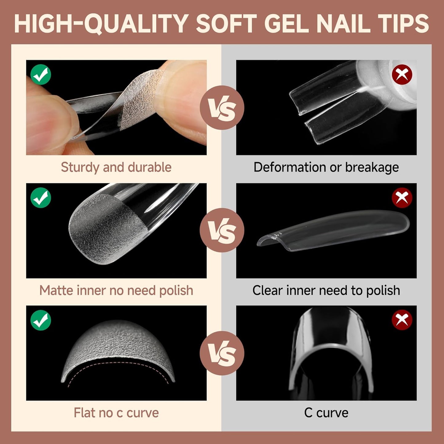UNA GELLA Medium Coffin Nails Tips 504pcs - Gel Nail Tips Coffin Acrylic Full Cover Pre-buff Soft Gel Nail Tips Half Matte For Nail Extension Home DIY Salon 12 Sizes