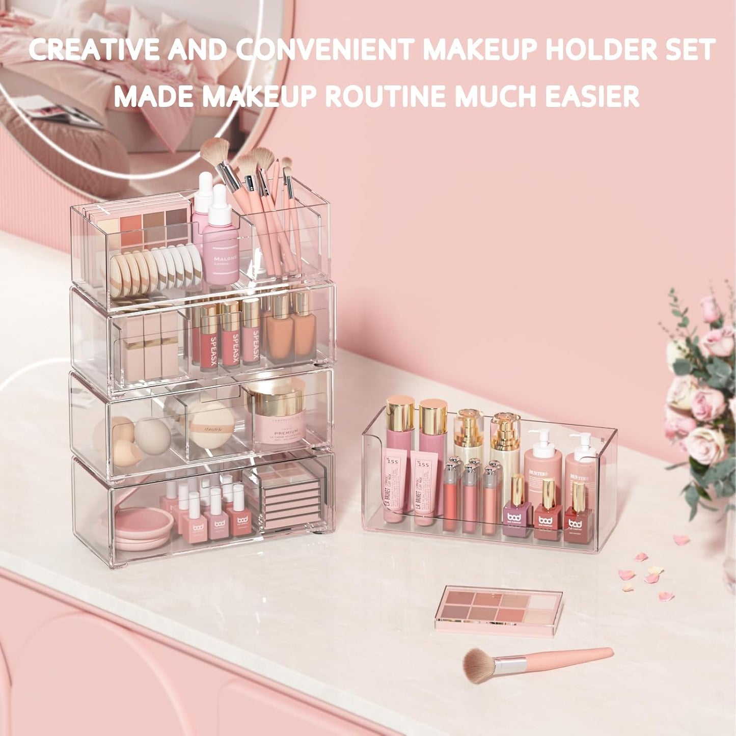 Stackable Storage Drawers Clear Plastic Storage Bins Bathroom Drawer Organizer Medicine Cabinet Organizer Makeup Organizers w Removable Divider Home Workspace Office Desktop Vanity Gift Idea 3Pack