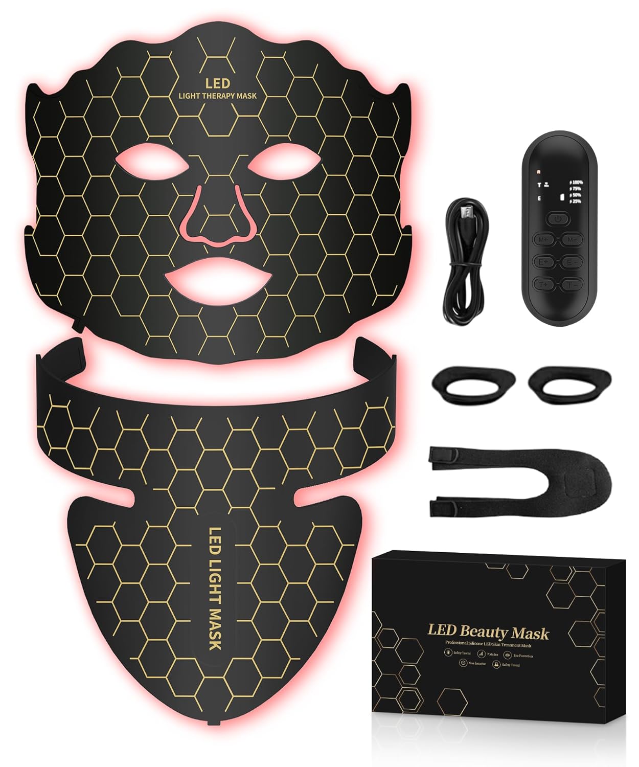 Yahi LED Face Mask Light Therapy, Red Light Therapy for Face, 7-1 Colors LED Facial Skin Care Mask, 175 High-Density Light Beads, Black