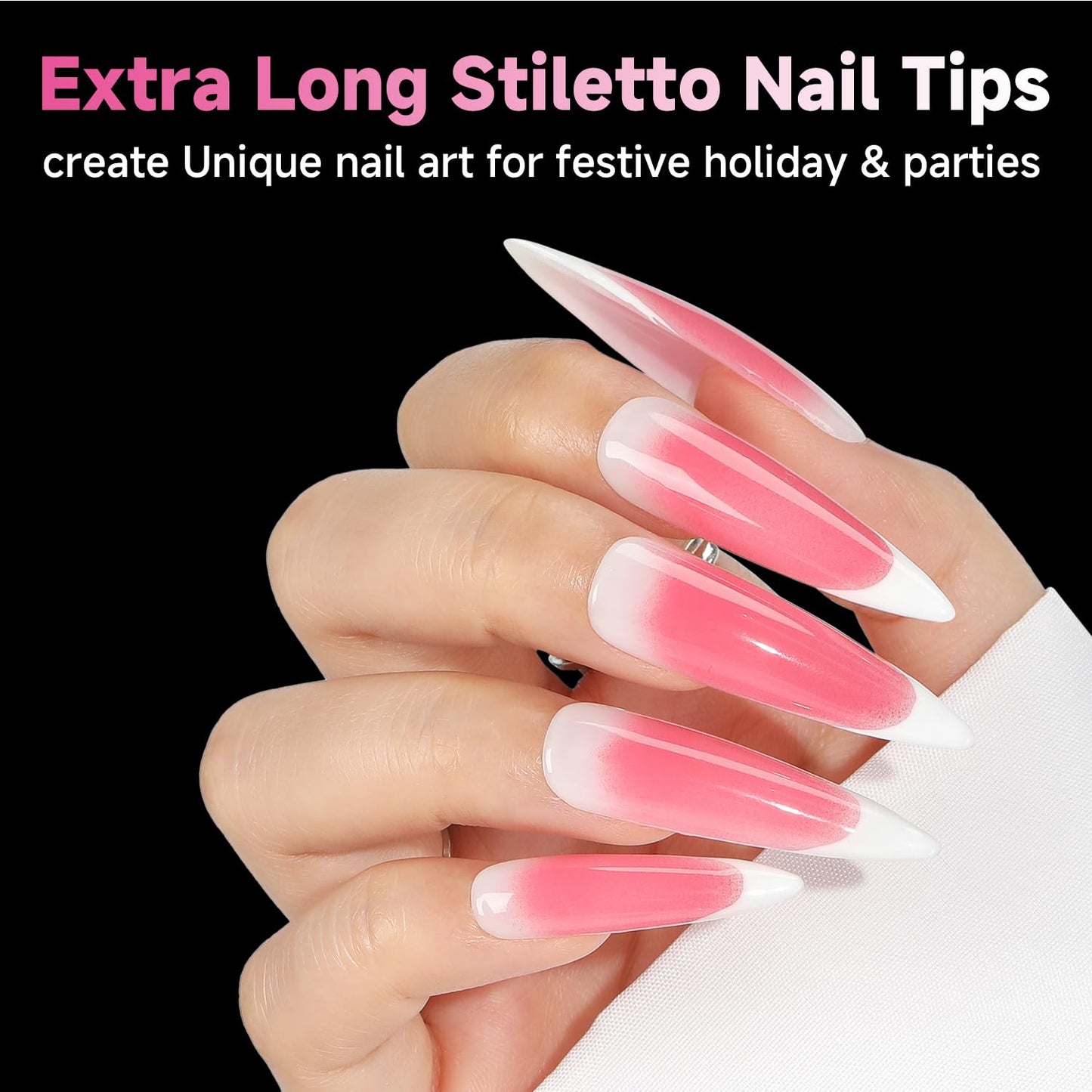 UNA GELLA Halloween XXL Stiletto Nail Tips, 312pcs Pre-Shape Extra Long Stiletto Nails Tips Pre Etched Full Cover No Need File Clear Fake Nails for Party DIY Art Salon 12 Sizes