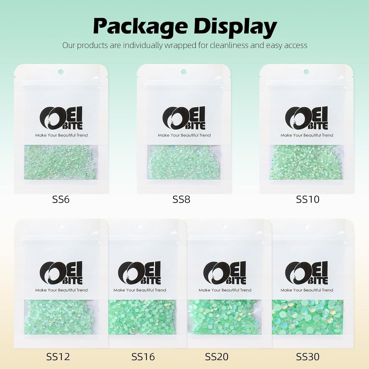 F Light Green Flatback Rhinestones, Glass Rhinestones for Nail Art and Craft, Glue Fix, Loose Crystal Gemstones(F Light Green, SS10, 1440pcs, 2.7-2.8mm)