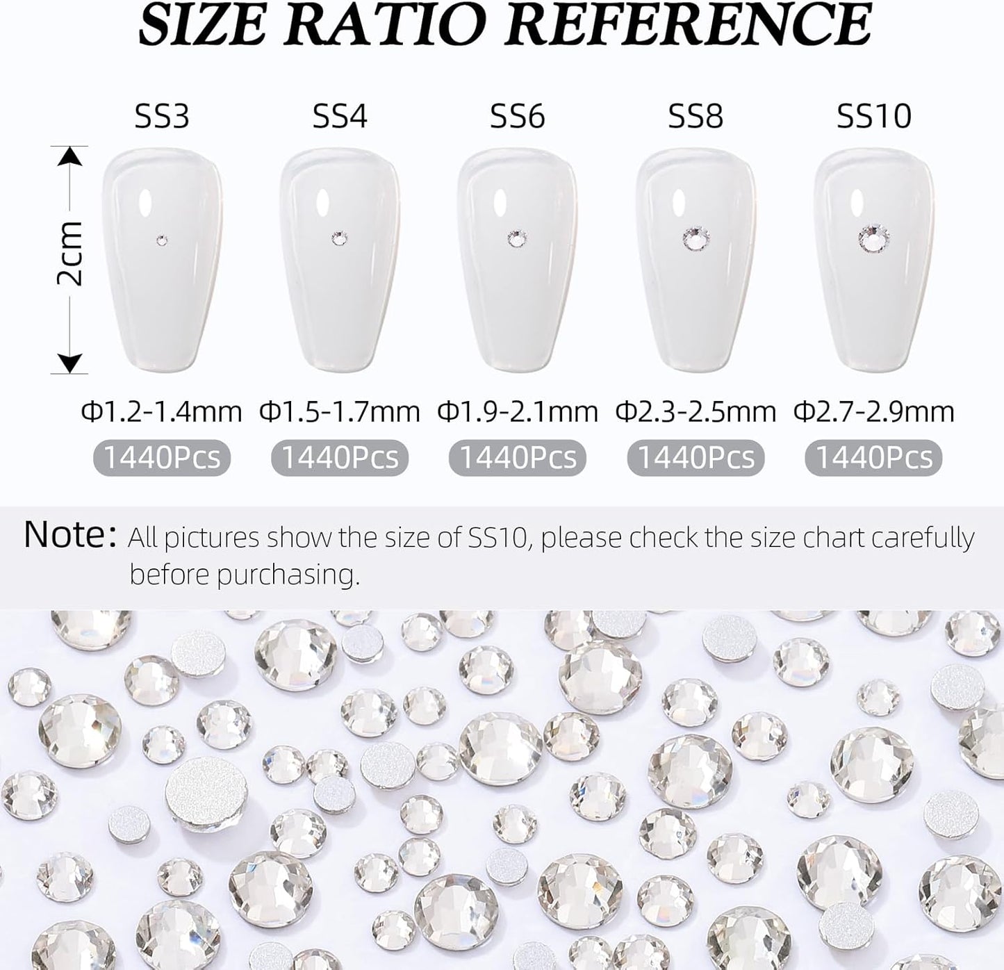 Crystal Clear Flatback Rhinestones, Glass Rhinestones for Nail Art and Craft, Glue Fix, Loose Crystal Gemstones(Crystal, SS3, 1440pcs, 1.3-1.4mm)