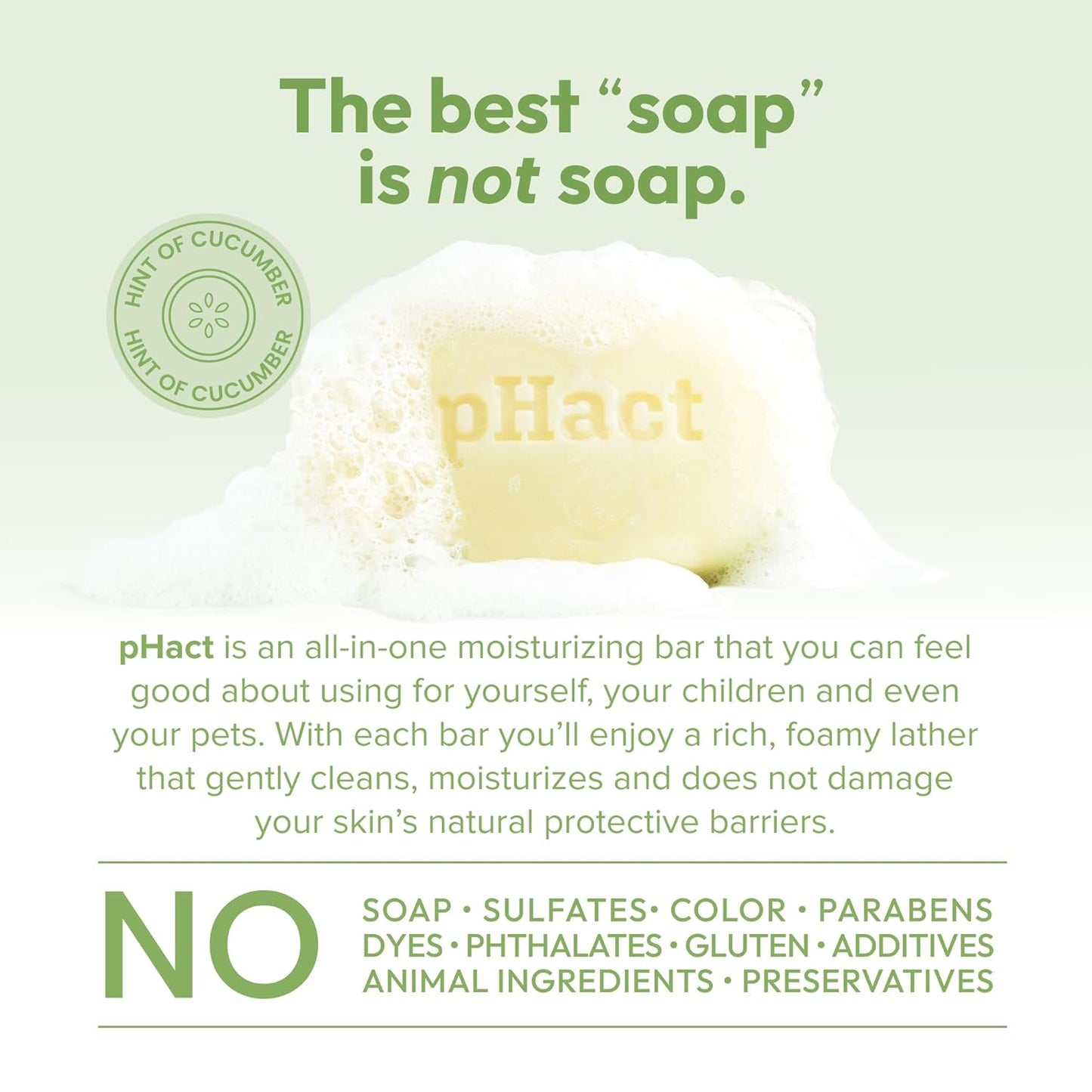 ANDREW LESSMAN pHact Moisture-Rich, Soap-Free Cleansing Bar Cucumber. Natural Skin pH. All Skin Types - Even Sensitive Skin. Hypoallergenic. Dermatologist Tested. 12 - Pack 4.25 oz each