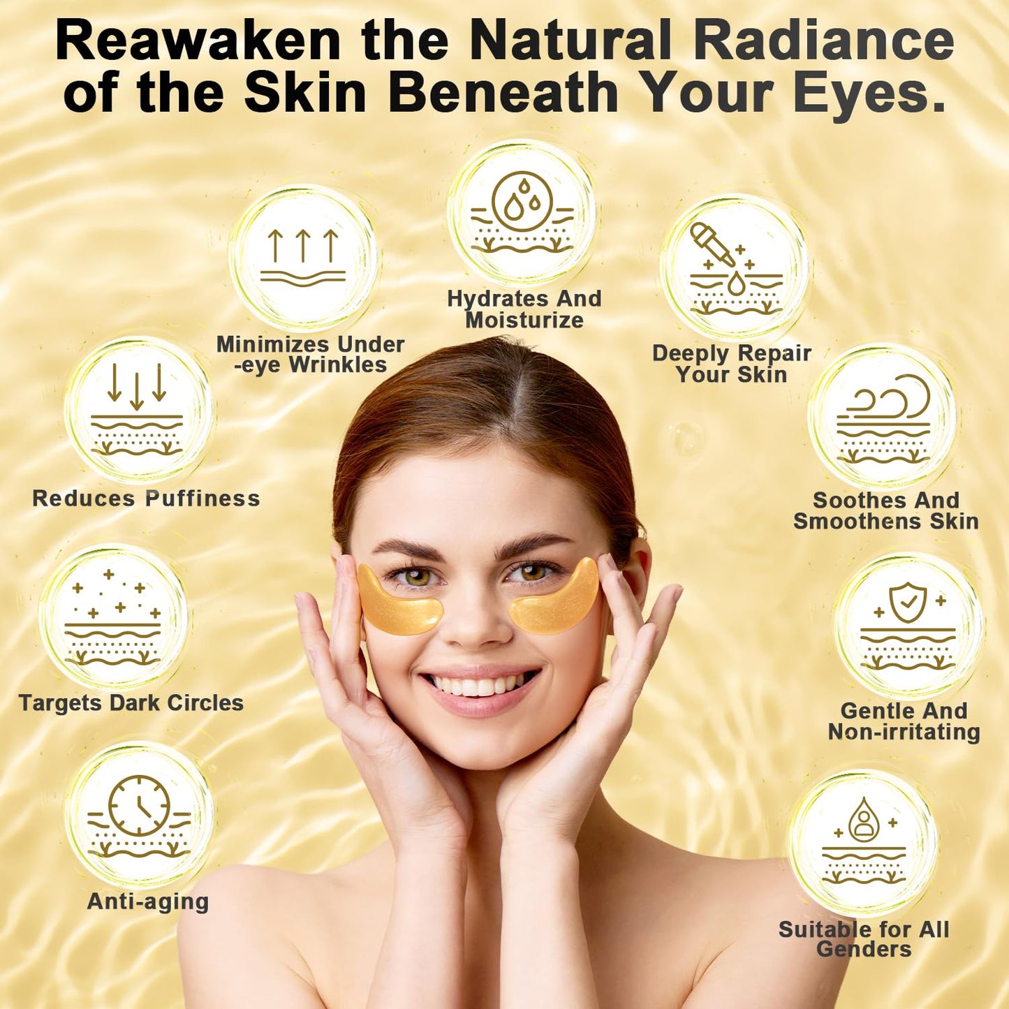 Under Eye Patches (12 Pairs) - 24K Gold Eye Masks Enriched with Abundant Collagen for Dark Circles, Puffy Eyes, Wrinkles - Gifts for Women Skin Care - Vegan & USA Tested