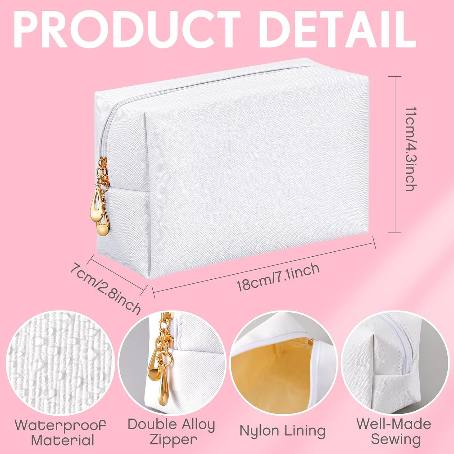 Kigeli 15 Pcs Aesthetic Makeup Bags PU Leather Cosmetic Pouches Waterproof Plain Toiletry Bags Makeup Pouches Bulk for Women Party Gift Travel Storage Organizer(White)