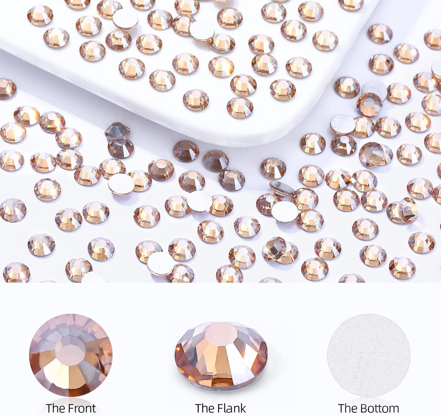 Gold Shadow Flatback Rhinestones, Glass Rhinestones for Nail Art and Craft, Glue Fix, Loose Crystal Gemstones(Gold Shadow, SS20, 1440pcs, 4.6-4.8mm)