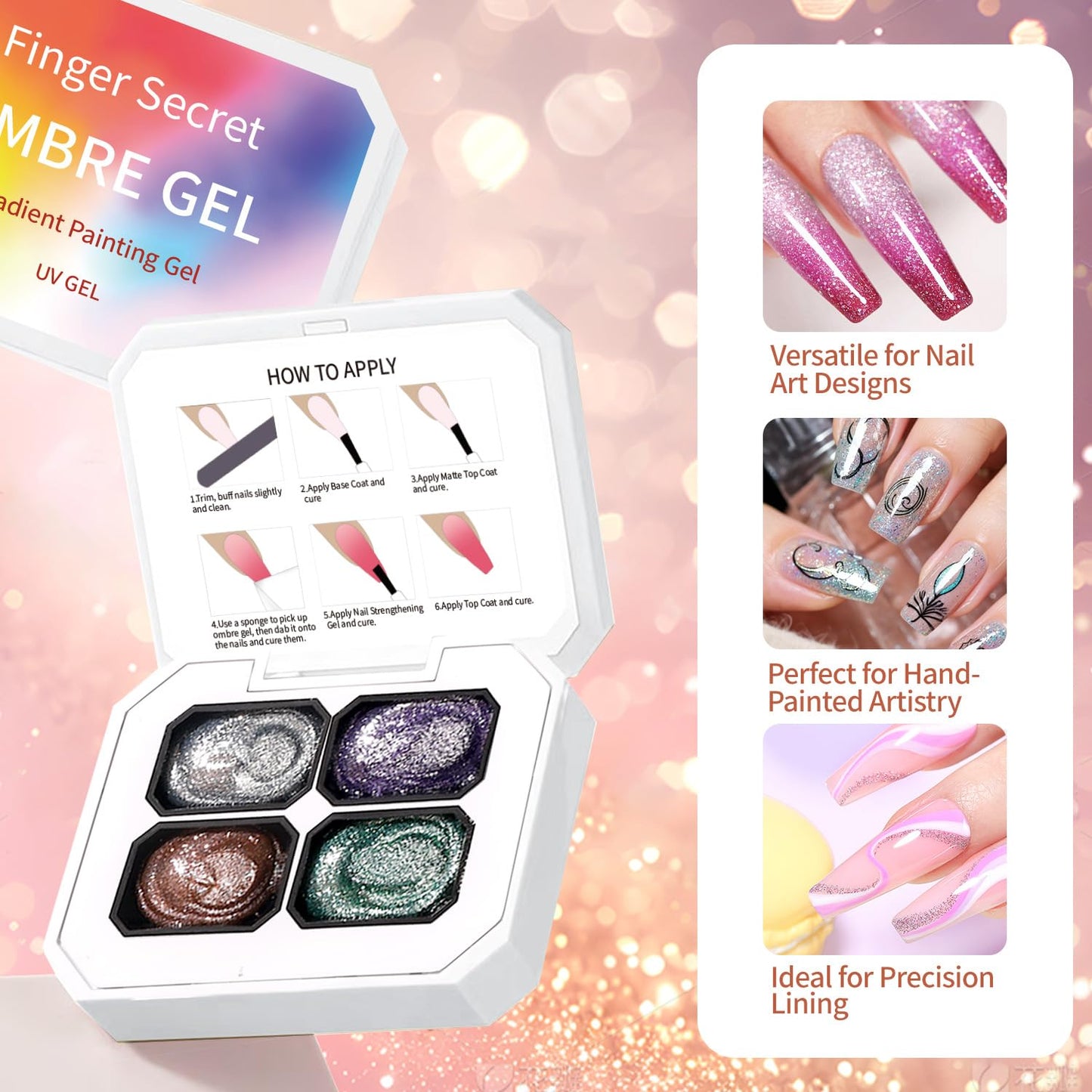 Finger Secret 4 Colors Set Ombre Pat Gel Nail Polish,Patting GelS Polish with 20Pcs Nail Sponges for 3d Gel Nail Art can be Painted in Salon or Home Use (k1)