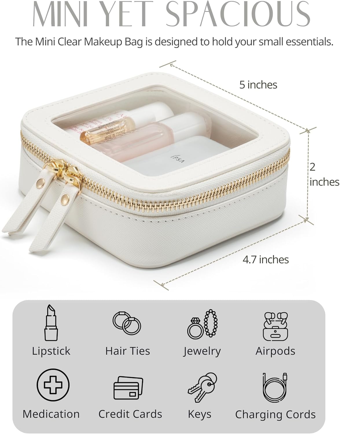 Popvibe Clear Makeup Bag Travel Cosmetic Case Transparent Toiletry Bag with Zipper, Portable Make Up Organizer Traveling Compact Car Bag for Essentials