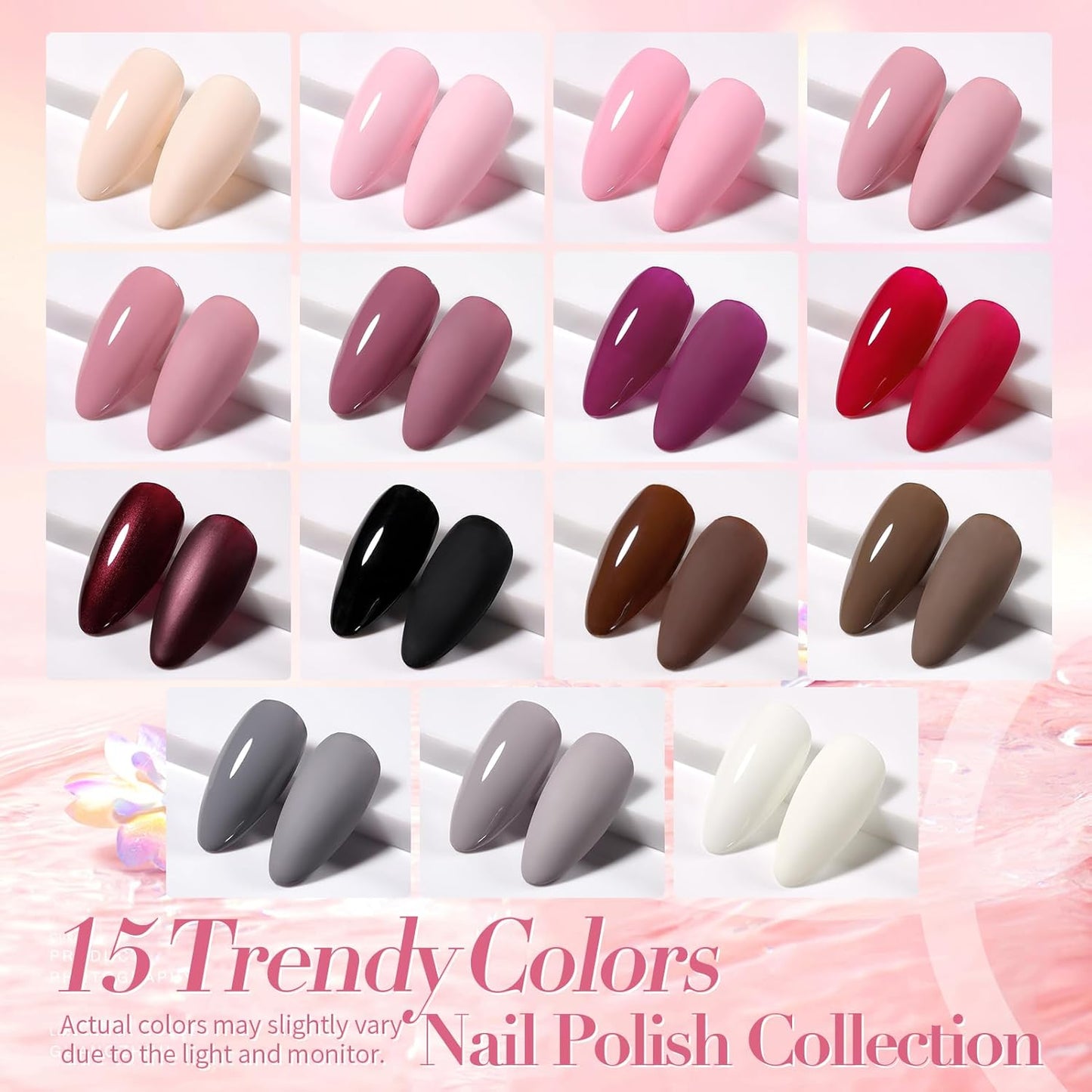 Born Pretty Fall Nail Polish Set, 15 Colors Brown Black White Gray Red Pink Nude Nail Polish Quick Dry Fall Winter Colors Fingernail Polish Kit for DIY Nail Art Salon Home Gift for Women
