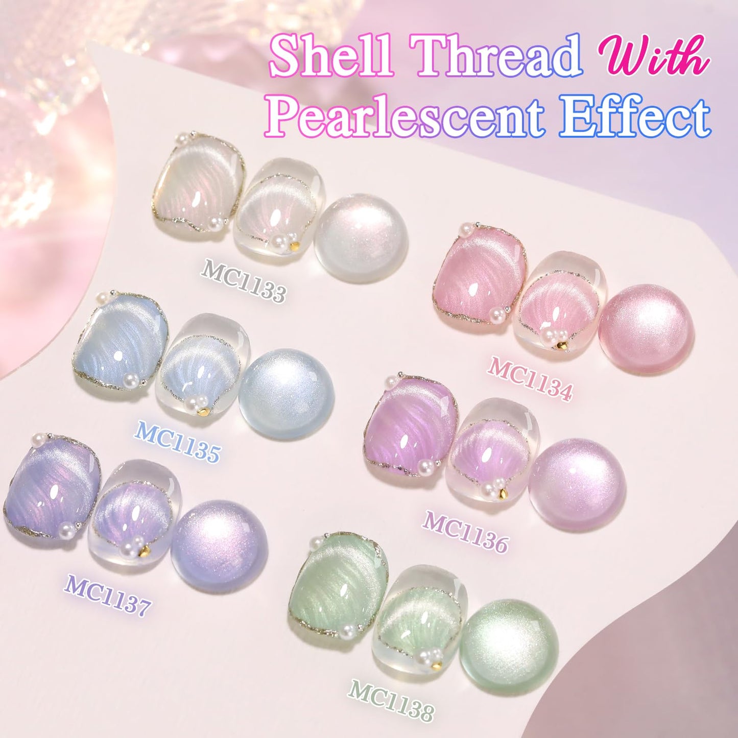 Double Rhythm Cat Eye Gel Polish Set 6 Colors Shimmer Glitter with Magnet Holographic Reflective Magnetic UV Nail Art Kit (Pearl Pink Blue Green Purple 6-Kit 44)