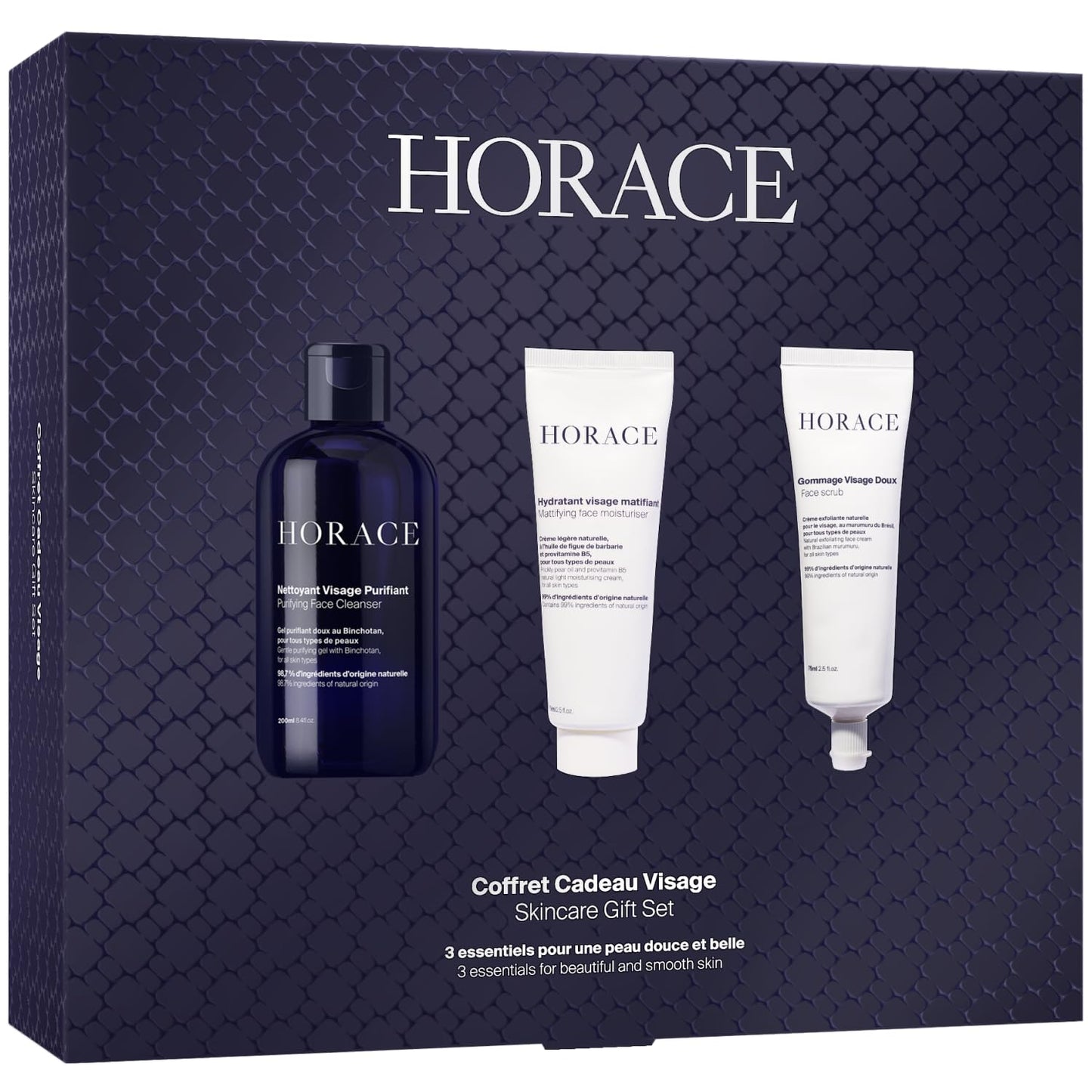 HORACE Gift Set with Purifying Face Cleanser, Gentle Face Scrub, and Mattifying Face Moisturizer - Skincare Set for Cleansing and Hydrating