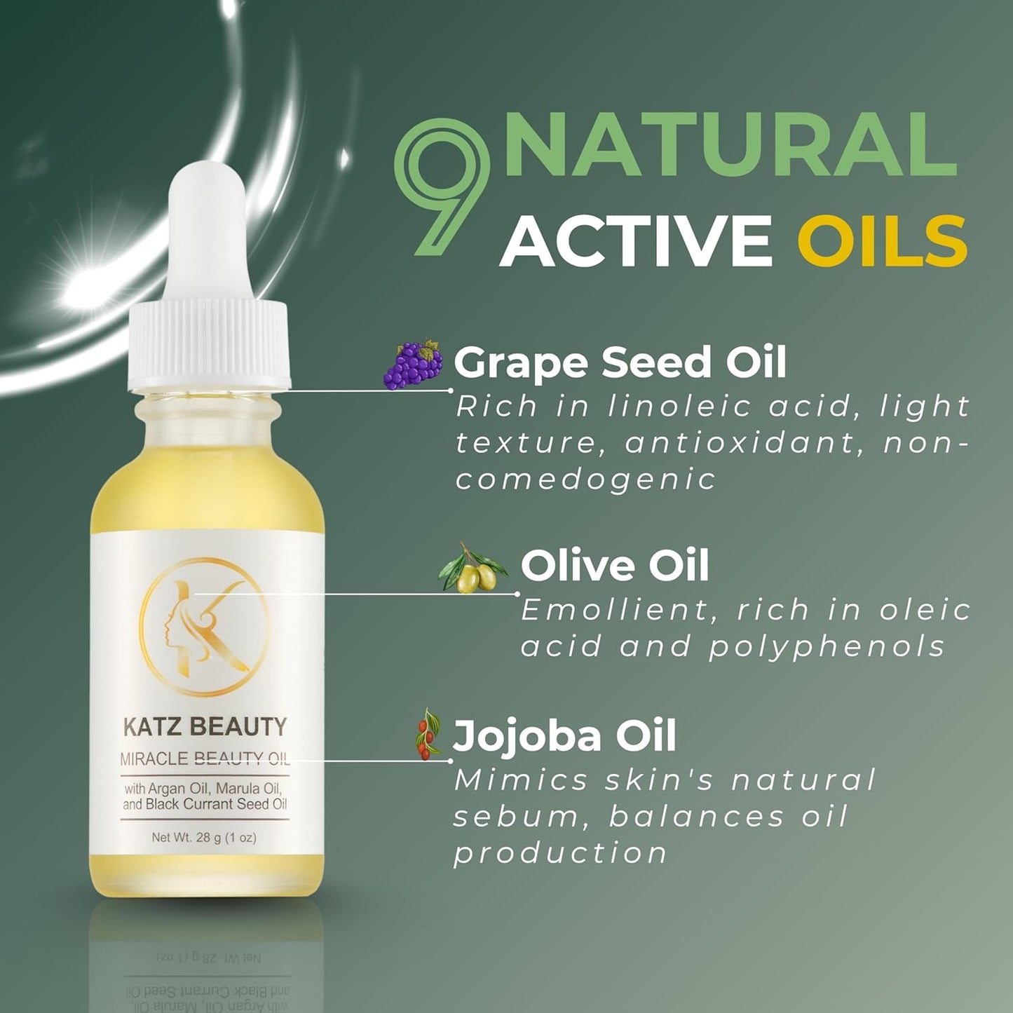 Katz Beauty Miracle Beauty Oil - Hydrating Face Oil with Jojoba, Argan & Marula Oil for Anti-Aging Glow, Non-Comedogenic