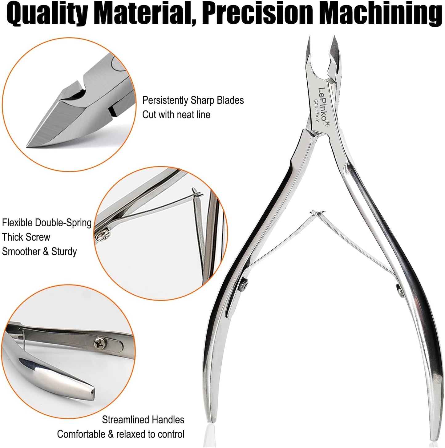 LePinko Professional Cuticle Trimmer kit, Super Sharp Dead Skin Clipper, Labor-saving Cuticula Remover for Fingernail Toenail, Manicure Pedicure Tool for Women Men, Home Salon Use, 7mm Jaw