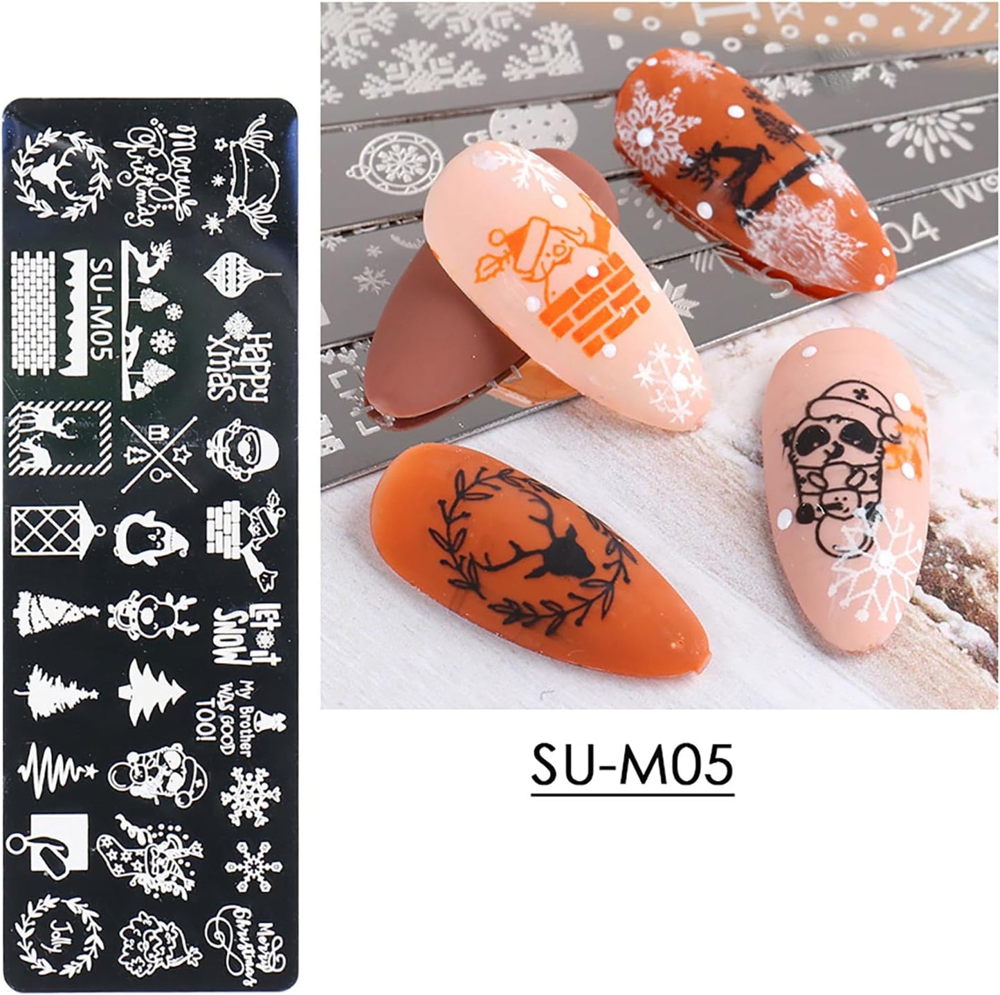 Christmas Nail Art Stamping Plate Kit,Snowflake Snowman Christmas Tree Elk Designs Nail Image Stamp Template Xmas DIY Stainless Steel Nail Image Polish Template Kit 6Pcs