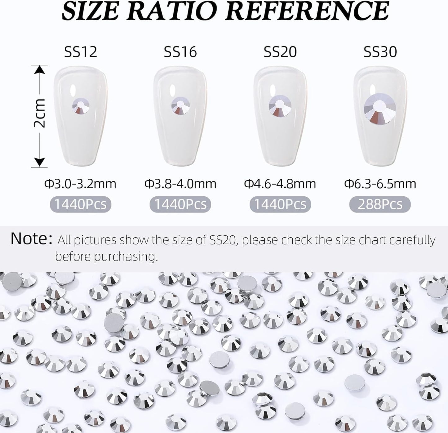 Silver Flatback Rhinestones, Glass Rhinestones for Nail Art and Craft, Glue Fix, Loose Crystal Gemstones(Silver, SS16, 1440pcs, 3.8-4.0mm)