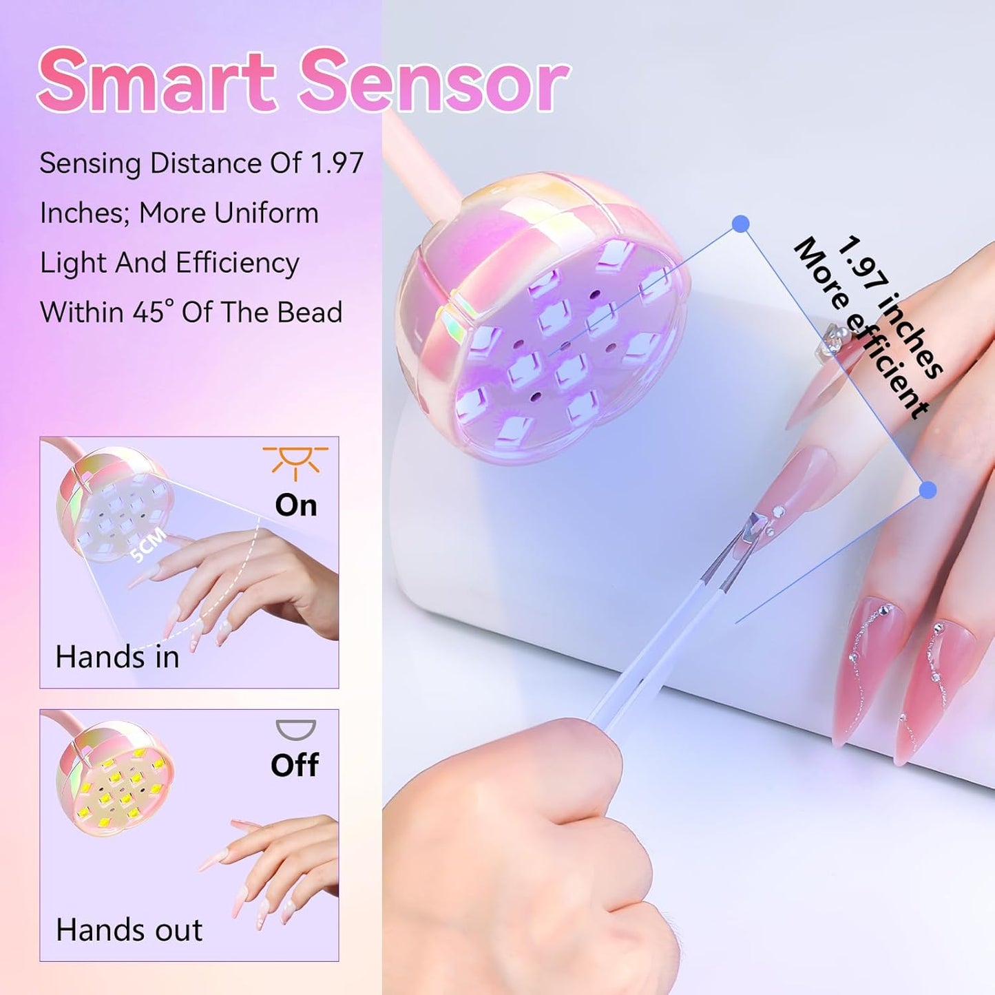 Makartt UV LED Nail Lamp - Gooseneck UV Light for Nails Cordless Rechargeable USB 39W Dryer LED Lamp with Auto Sensor 4 Timer Settings Fast Curing for Nail Art Polish (Glazed Pink)