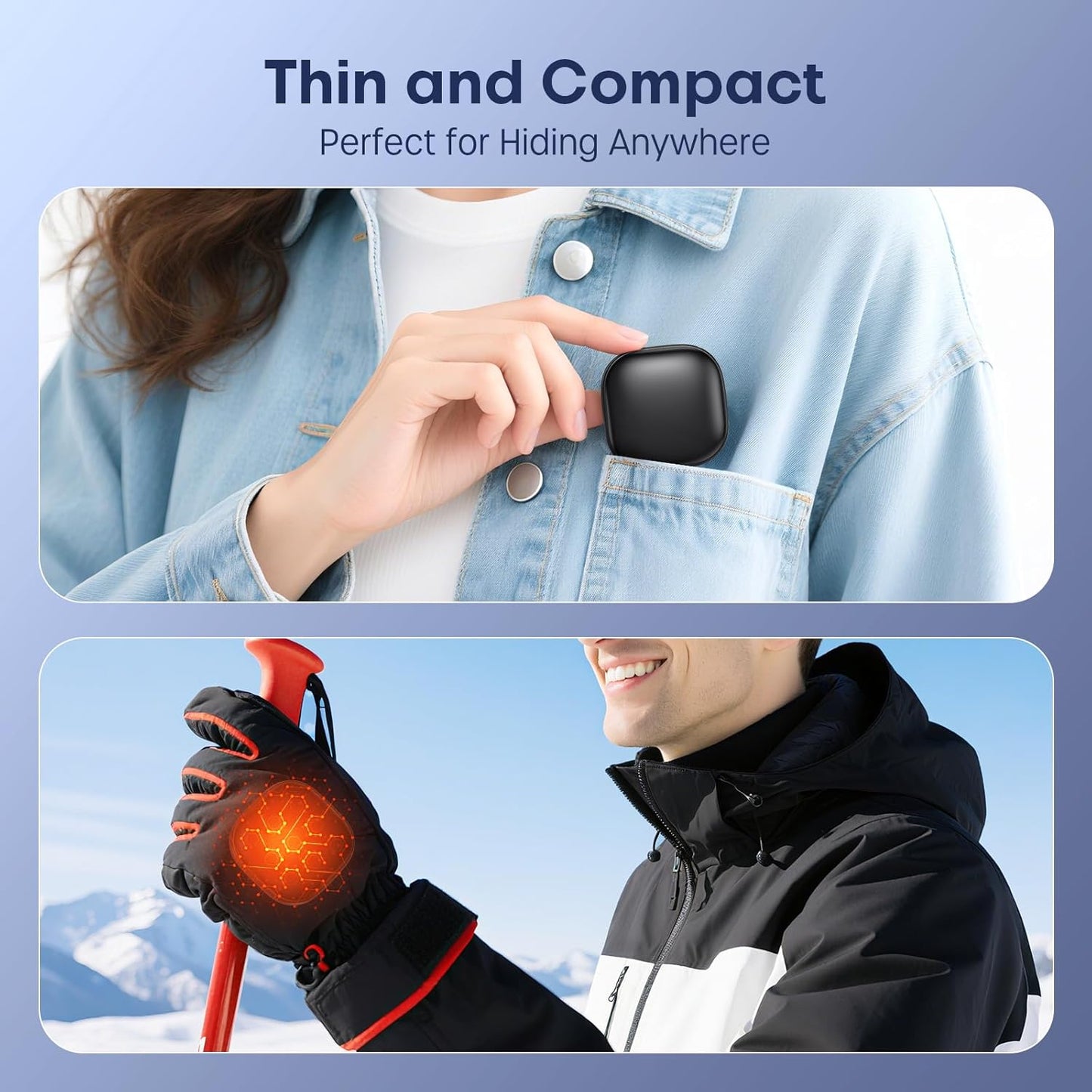 Pocket Size Magnetic Hand Warmers Rechargeable 2 Pack, Heat for 10 Hours AI Smart Chips 3 Levels Heating Ultrathin Protable Handwarmers Electric Glove Heater Hunting Camping Hiking Men Womens Gift