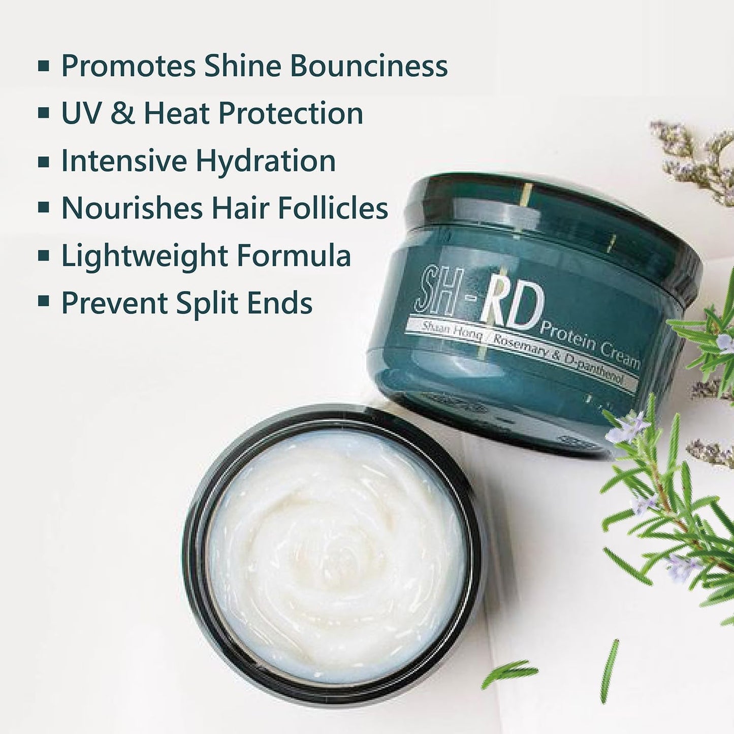 SH-RD Protein Cream for Dry Damaged Hair, 2.71oz/80ml - Leave-In Conditioner with Rosemary Extract, Hydrolyzed Silk Protein to Restore, Revitalize and Repair Split Ends for All Hair Types