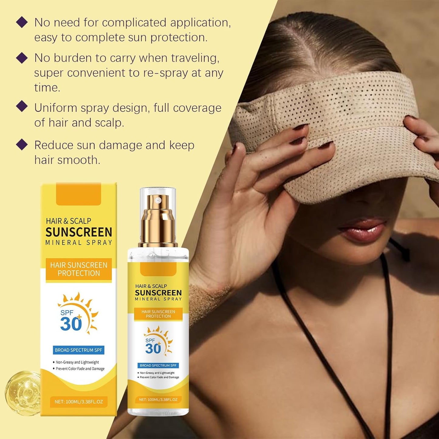 2 Pcs Ultimate Hair and Scalp Sunscreen Spray SPF 30 PA++ Oil Control Lightweight Breathable for All Hair Colors and Types.