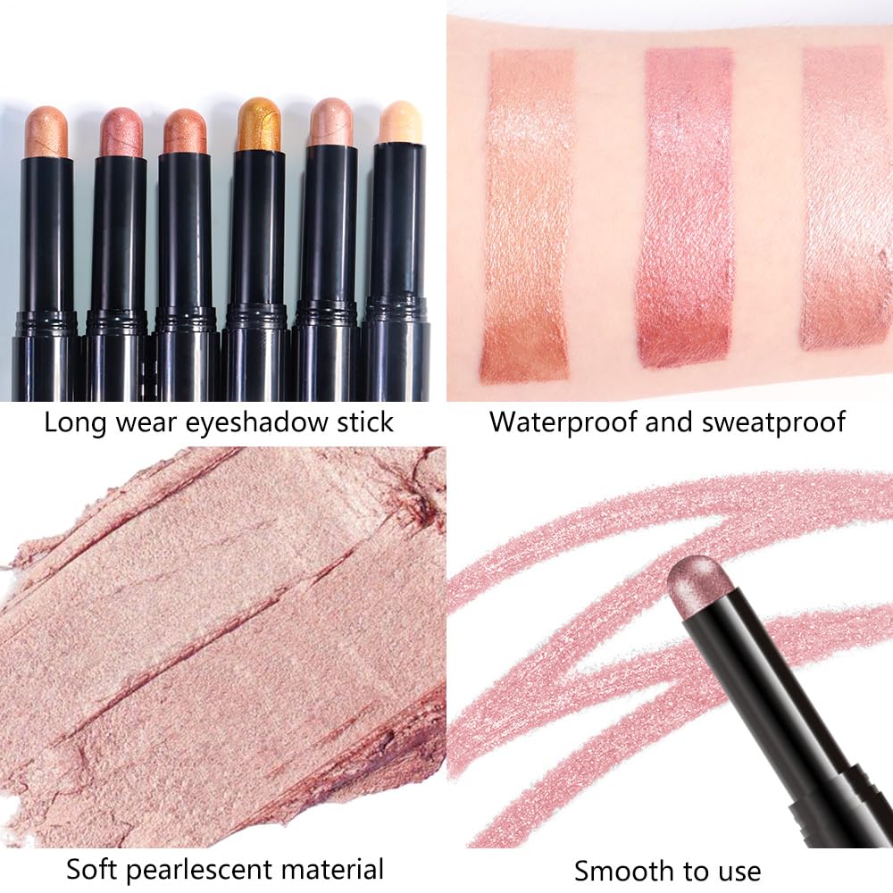 Rose Gold Shimmer Cream Eye Shadow Stick Makeup for Women, Rose Gold Shimmer Matte Eye Shadow Brightener Stick for Eyes, Waterproof Eyeshadow Pencil Applicator Blendable for Eye Highlight 03