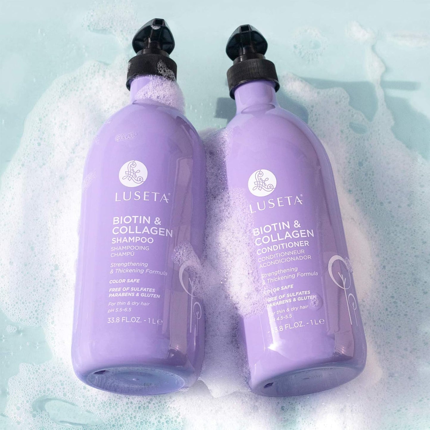 L LUSETA Biotin & Collagen Shampoo & Conditioner Set (2 x 33.8oz) - Thickening for Hair Growth, Infused with Argan Oil to Repair Dry, Damaged Hair