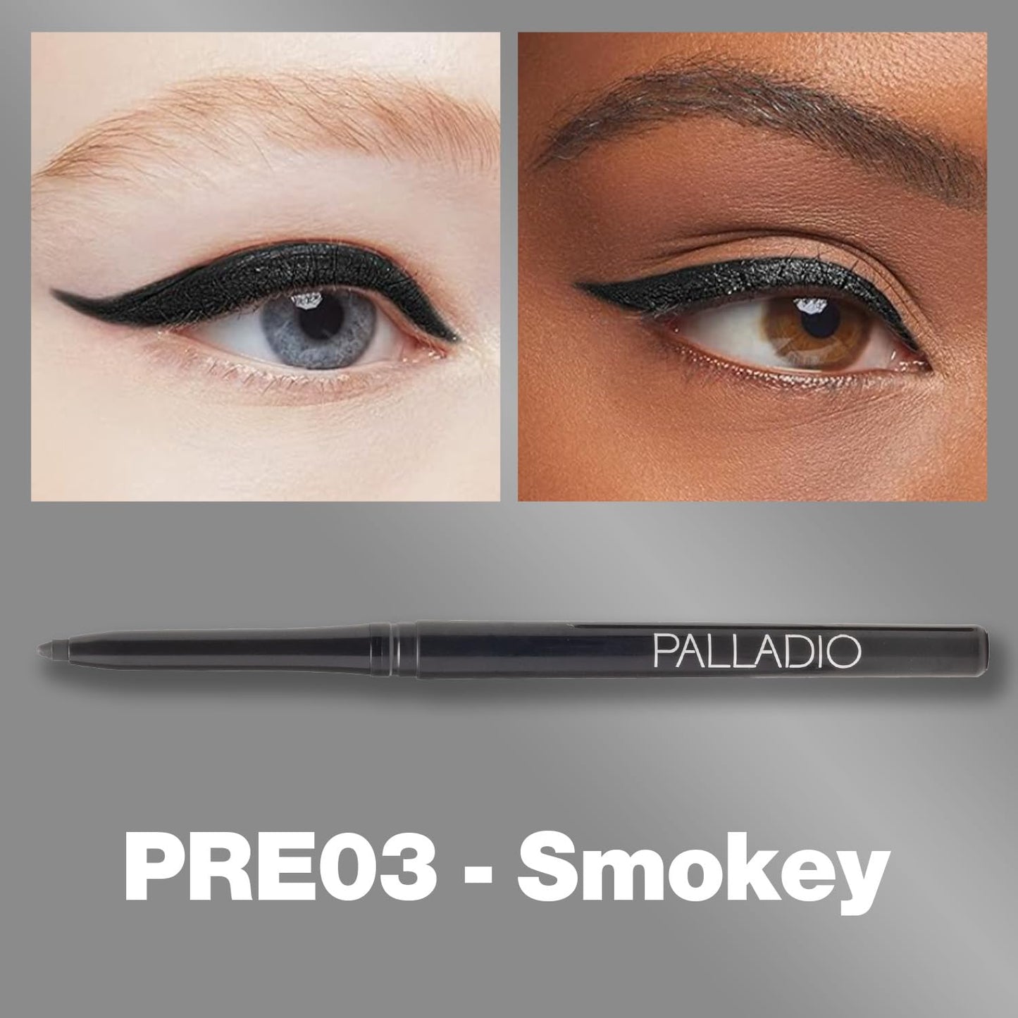 Palladio Retractable Waterproof Eyeliner, Richly Pigmented Color and Creamy, Slip Twist Up Pencil Eye Liner, Smudge Proof Long Lasting Application, All Day Wear, No Sharpener Required, Smokey