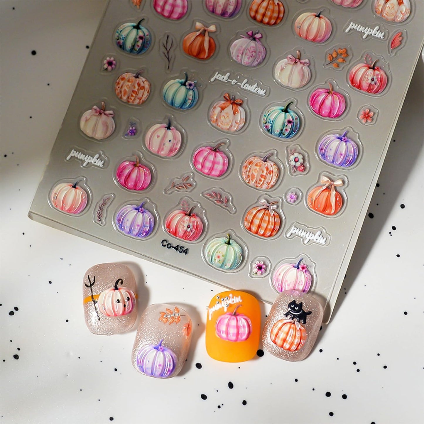 1 Sheets Colorful Pumpkin Nail Stickers for Nail Art 5D Self-Adhesive Embossed Fall Nail Art Stickers Thanksgiving Nail Decals Autumn Leaves Nail Design Sticker for Women Manicure DIY