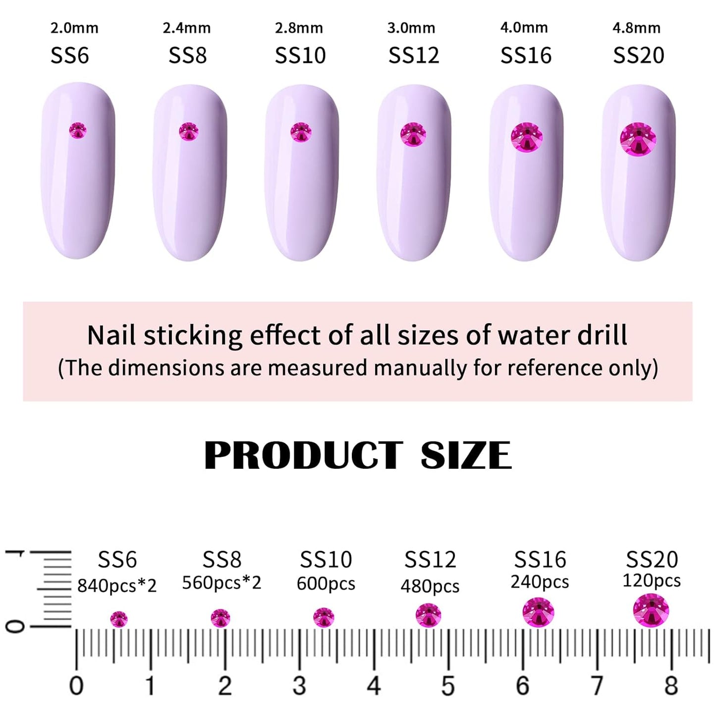4240Pcs Peach Flatback Rhinestones 6 Sizes Crystal Diamonds for Nail Art Crafts Clothes Shoes with Tweezers and Picking Pen