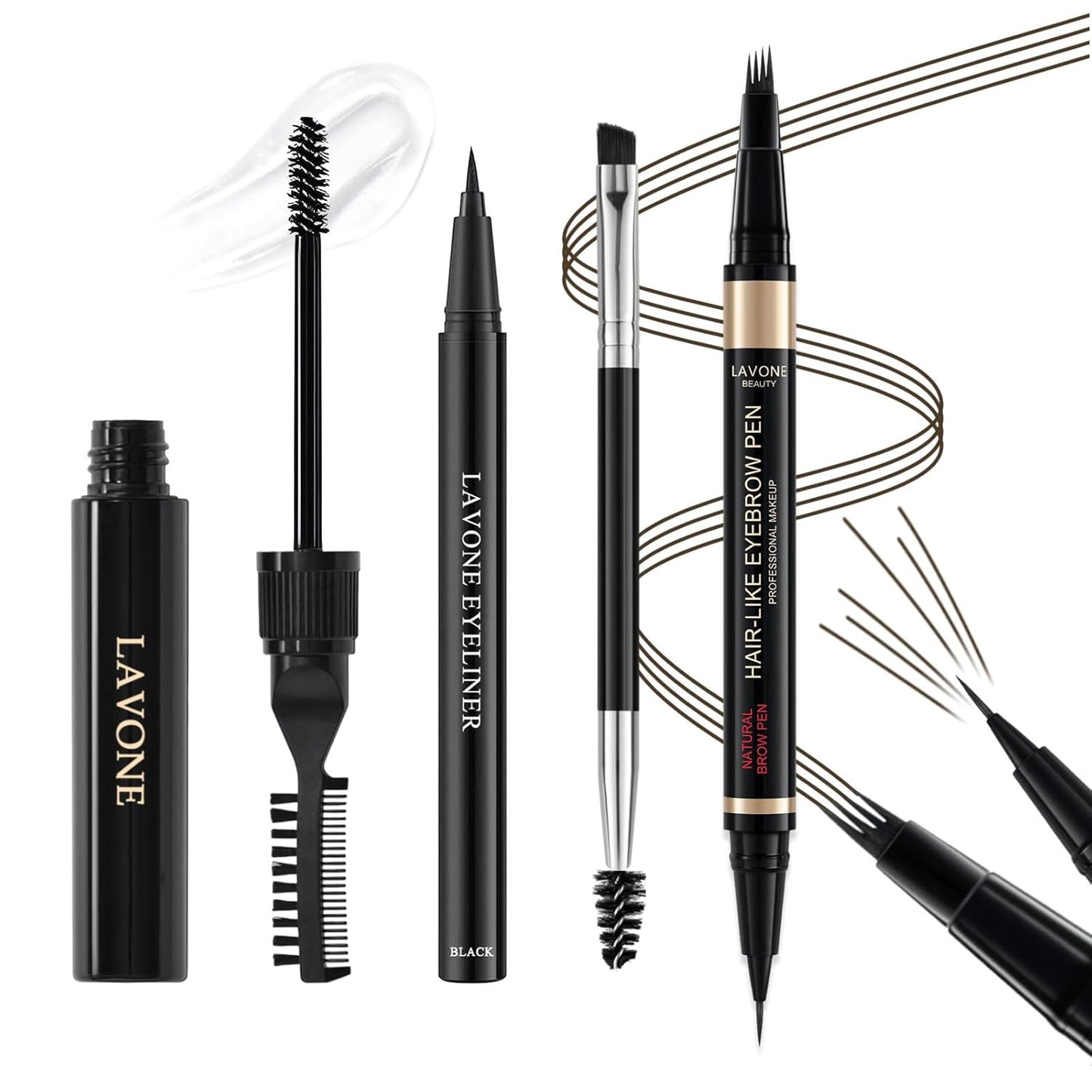 Eyebrow Pen Kit, with Microblading Eyebrow Pen, Eyebrow Gel, Eyeliner, Eyebrow Brush, Eyebrow Pencils for Women, Waterproof, Smudge Proof, Long Lasting Makeup Formula - Ash Brown