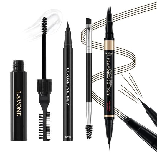 Eyebrow Pen Kit, with Microblading Eyebrow Pen, Eyebrow Gel, Eyeliner, Eyebrow Brush, Eyebrow Pencils for Women, Waterproof, Smudge Proof, Long Lasting Makeup Formula - Ash Brown