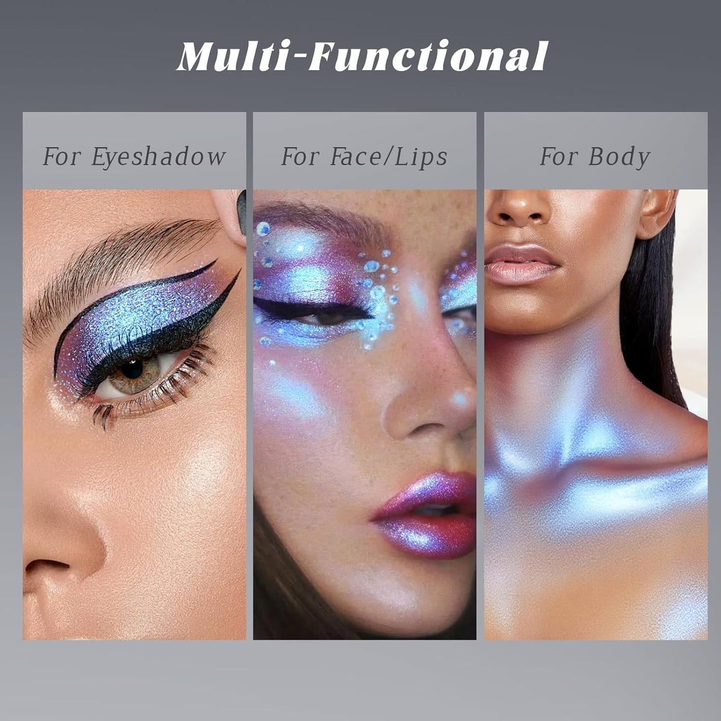 Chameleon Blue Glitter Eyeshadow, Cream to Powder Shimmer Multichrome Single Eyeshadow, Sparkling Holographic Color Shifting Eye Brightener Highlighter Makeup Palette 05