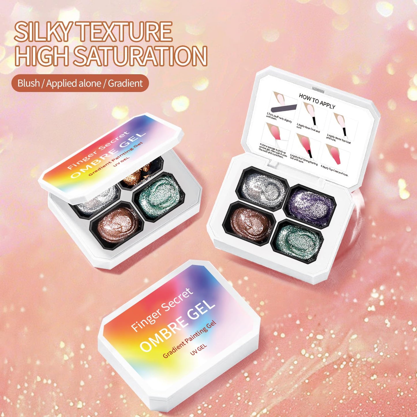 Finger Secret 4 Colors Set Ombre Pat Gel Nail Polish,Patting GelS Polish with 20Pcs Nail Sponges for 3d Gel Nail Art can be Painted in Salon or Home Use (k1)