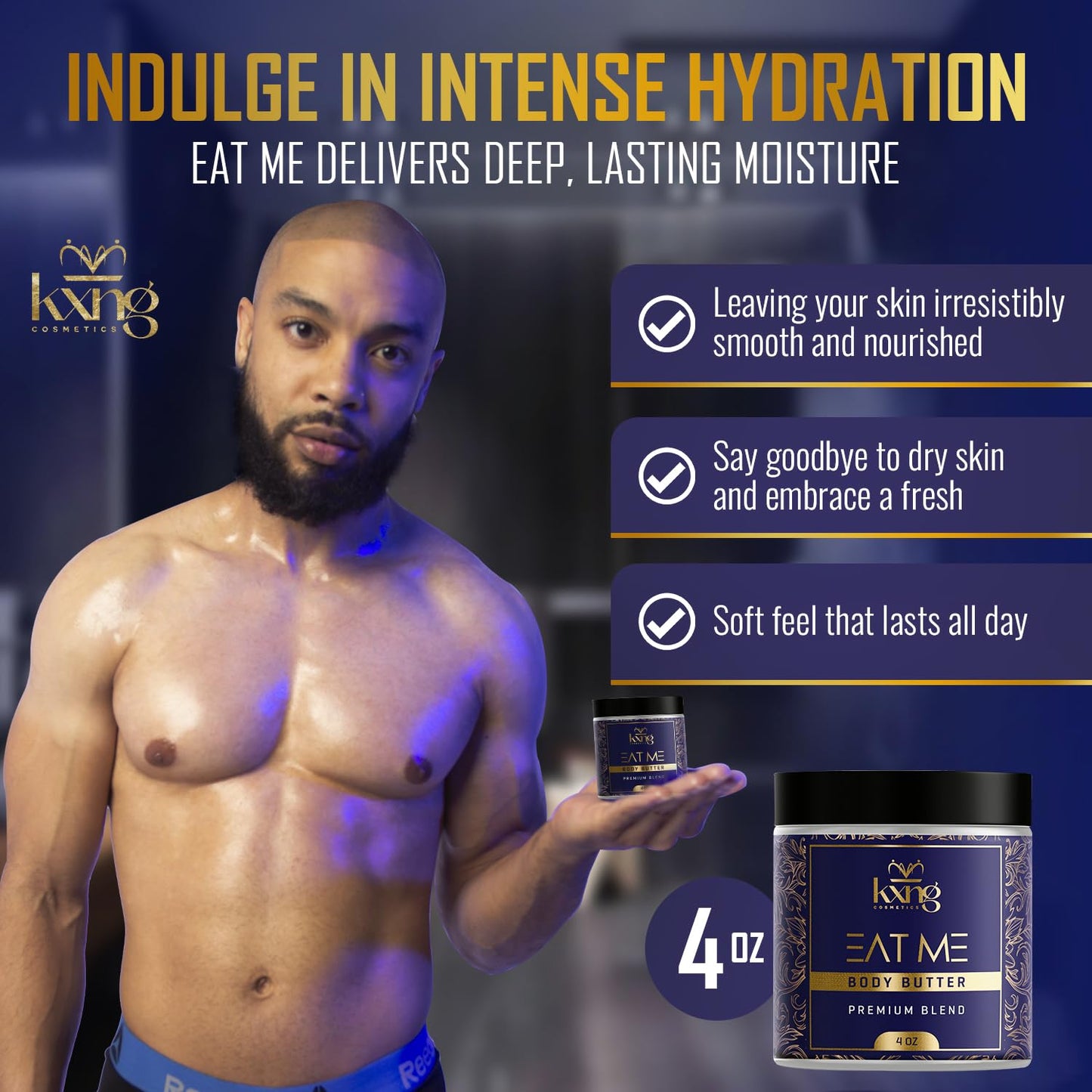 KXNG Cosmetics, Body Butter, Organic Skin Care for Men and Women, Body Moisturizer Lotions and Creams, Raw Shea Butter, Cocoa Butter, Mango, Coconut Oil, Hand, Foot, All Skin Types (Eat Me 2)