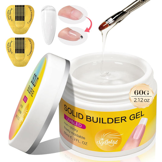 Builder Gel for Nails, 60g Clear Hard Gel for Nail Extension with 10 Nail Forms, Strengthener & Thickening, UV LED Lamp Cured Sculpture, Repair Broken Nails, Salon DIY Manicure Kit