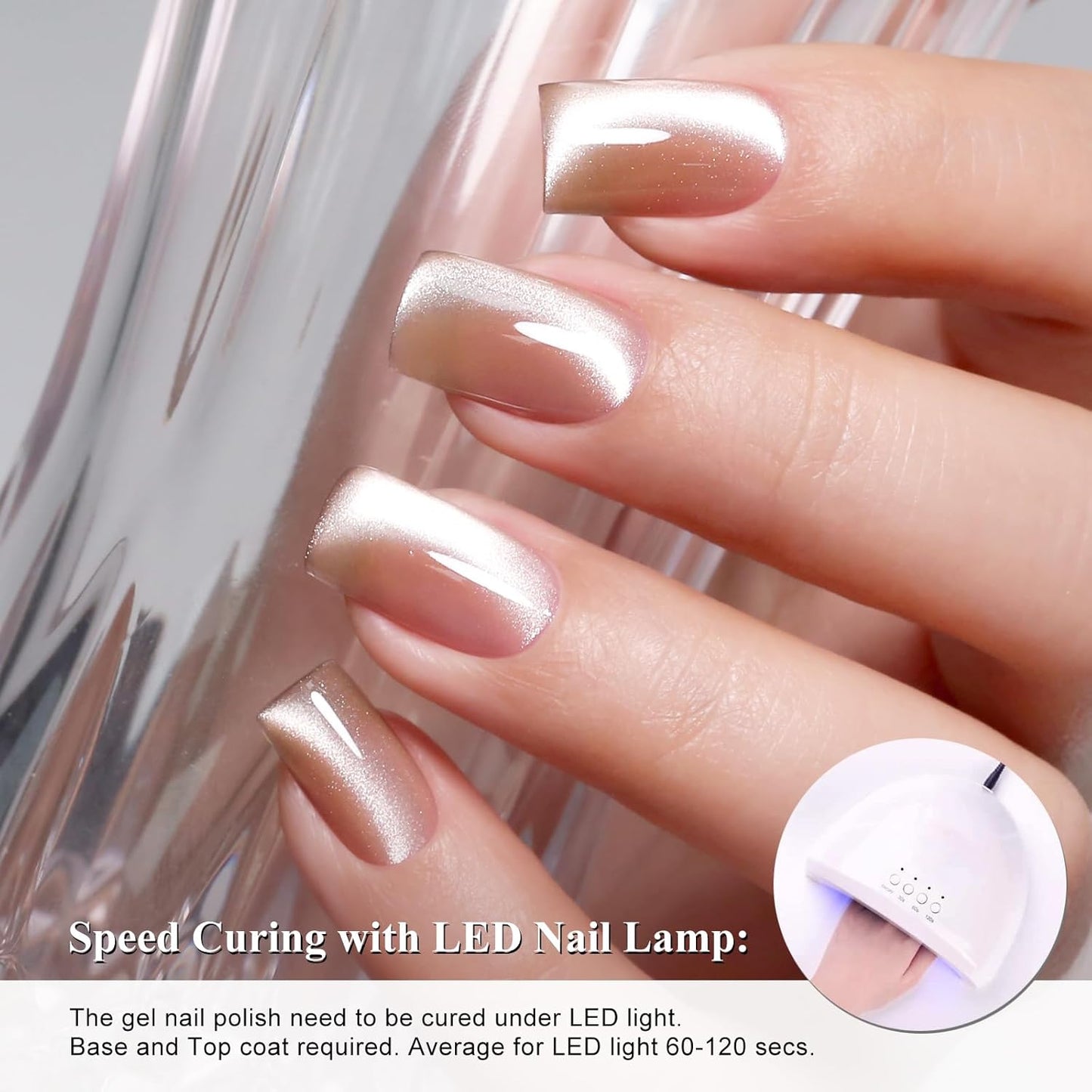 Imtiti Nude Cat Eye Gel Nail Polish, Moonlight Nude Holographic Cat Eyes Glitter Magnetic UV Soak Off Gel Polish with Magnetic Stick 1Pcs (0.34 Fl Oz-947)