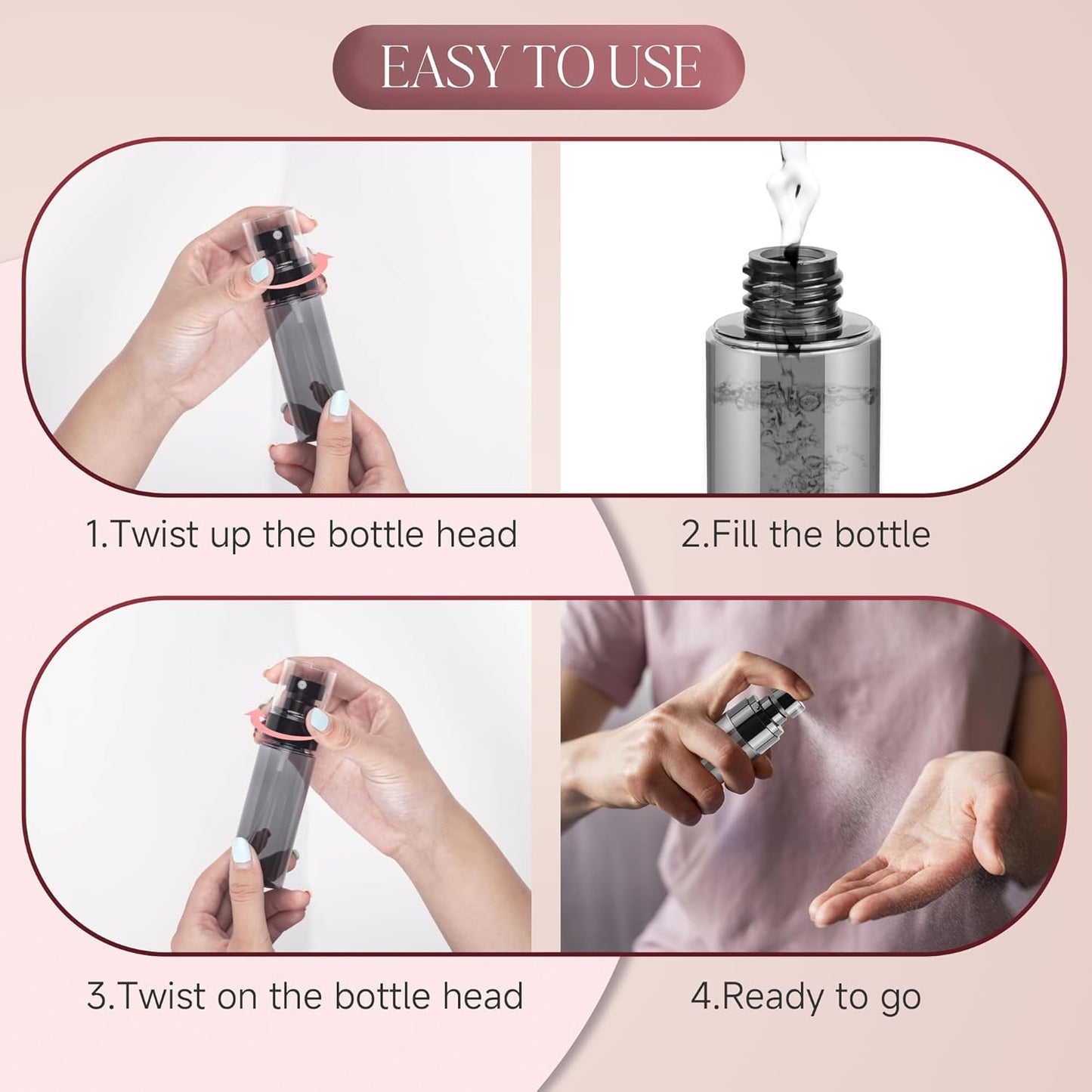 9-Pack Small Spray Bottle, 3.4oz Black Plastic Fine Mist Mini Sprayer for Hair, Cleaning, Salons, Planting, Skin Care - Empty Refillable Travel Mister
