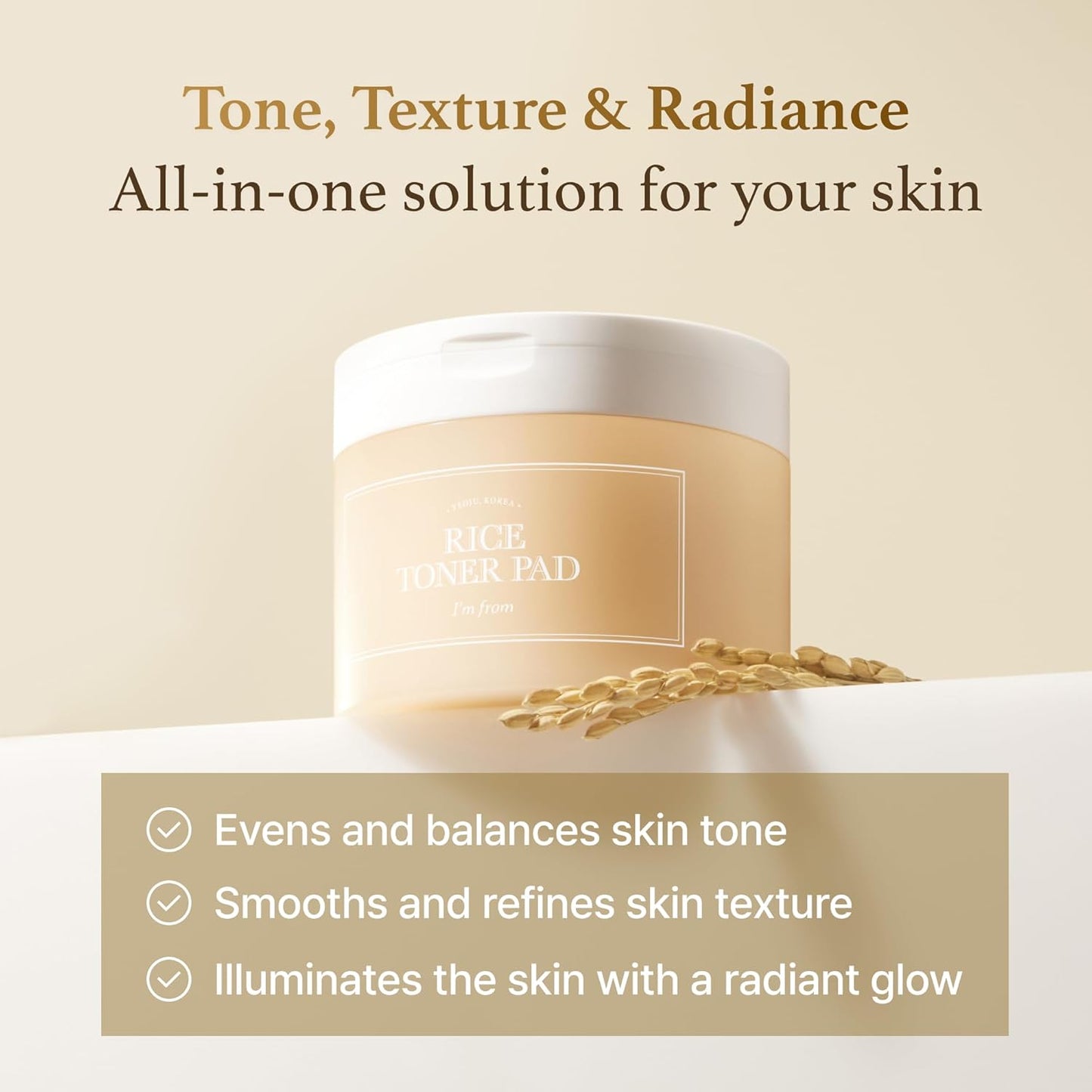 I'm from Rice Toner Pads 140ml, 60 Sheets, Triple-Layered Pads, Rice Extract from Korea, for Dry and Rough Skin
