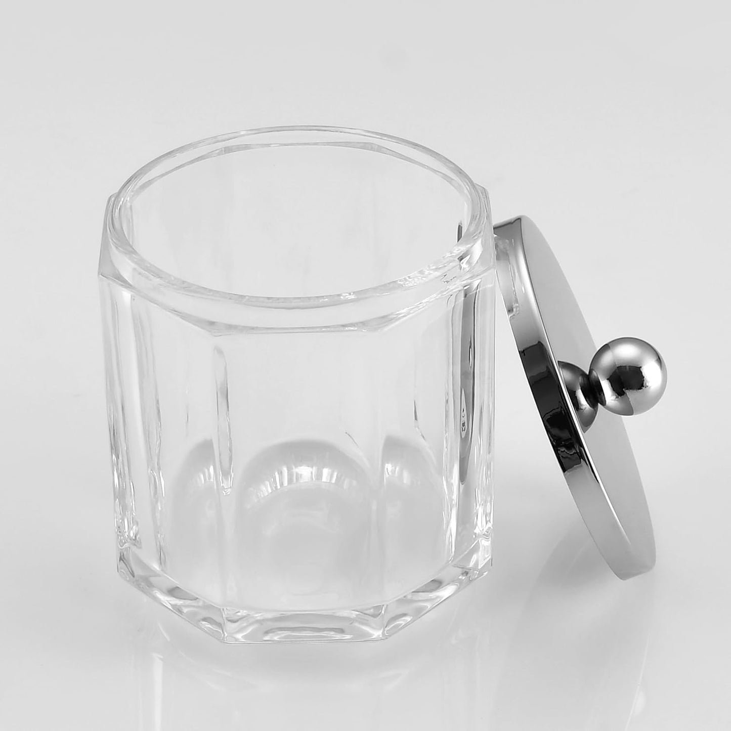 Home Glass Cotton Jar Holder with Lid, Elegant Bathroom Storage Canister for Qtips, Cotton Balls, Floss, Makeup Organizer, Vanity Bathroom Organization