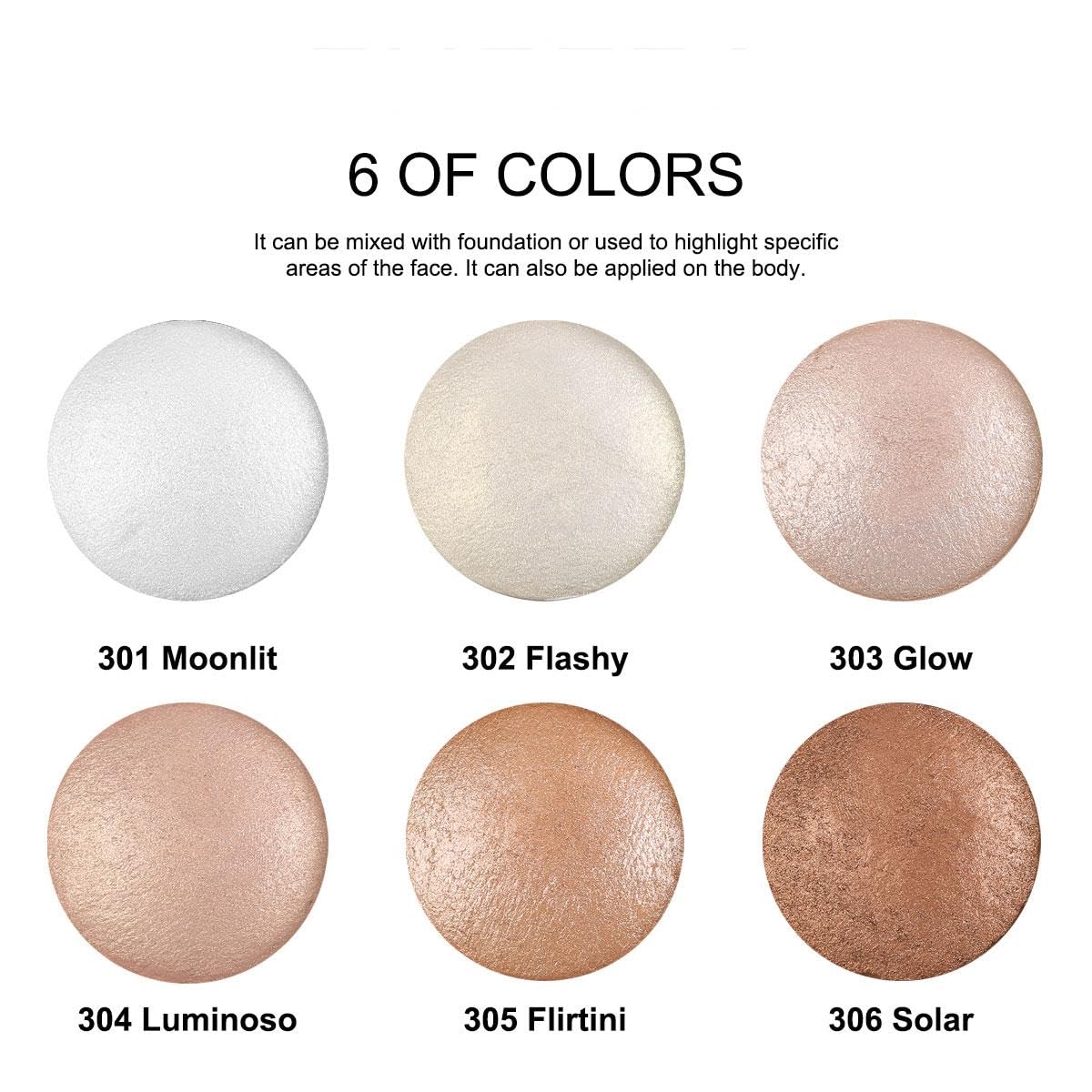 Baked Highlighter Contour Powder Sheer Pearl Shimmer Shades for Face Highlighter Makeup Brighten Up (301-Moonlit)