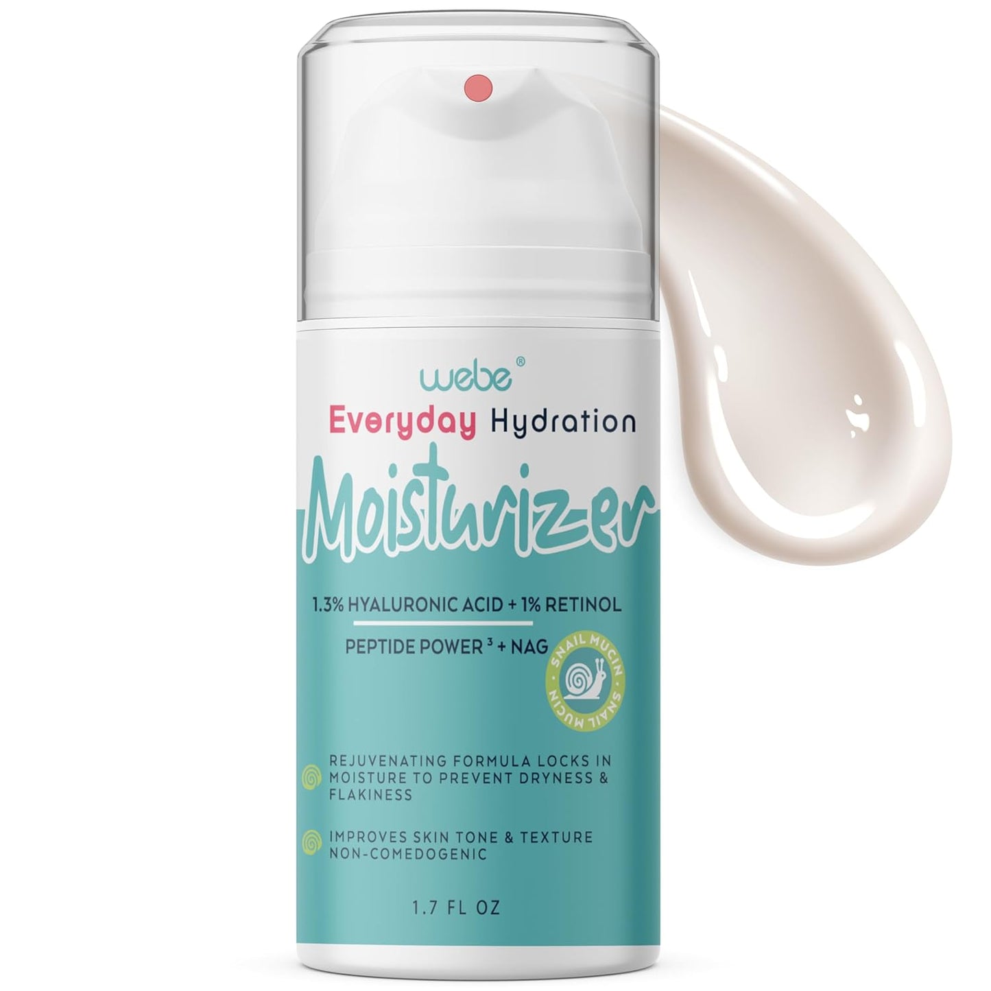 WEBE Hydration Snail Mucin Moisturizer – Hydrating Face Cream with Hyaluronic Acid, Retinol & Peptides for Smoother, Youthful-Looking Skin