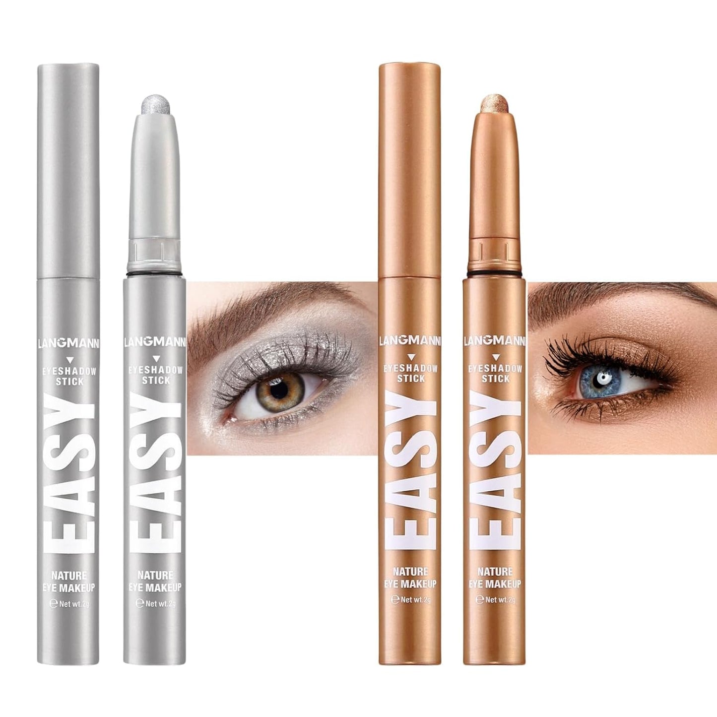 Jolilab Eyeshadow Stick Set, 2 Colors Matte Professional Bright-Colored Contouring and Highlight Eyeshadow Stick, Cream Waterproof Long Lasting High Pigmented Eye Shadow(2, 07+10 2pcs)