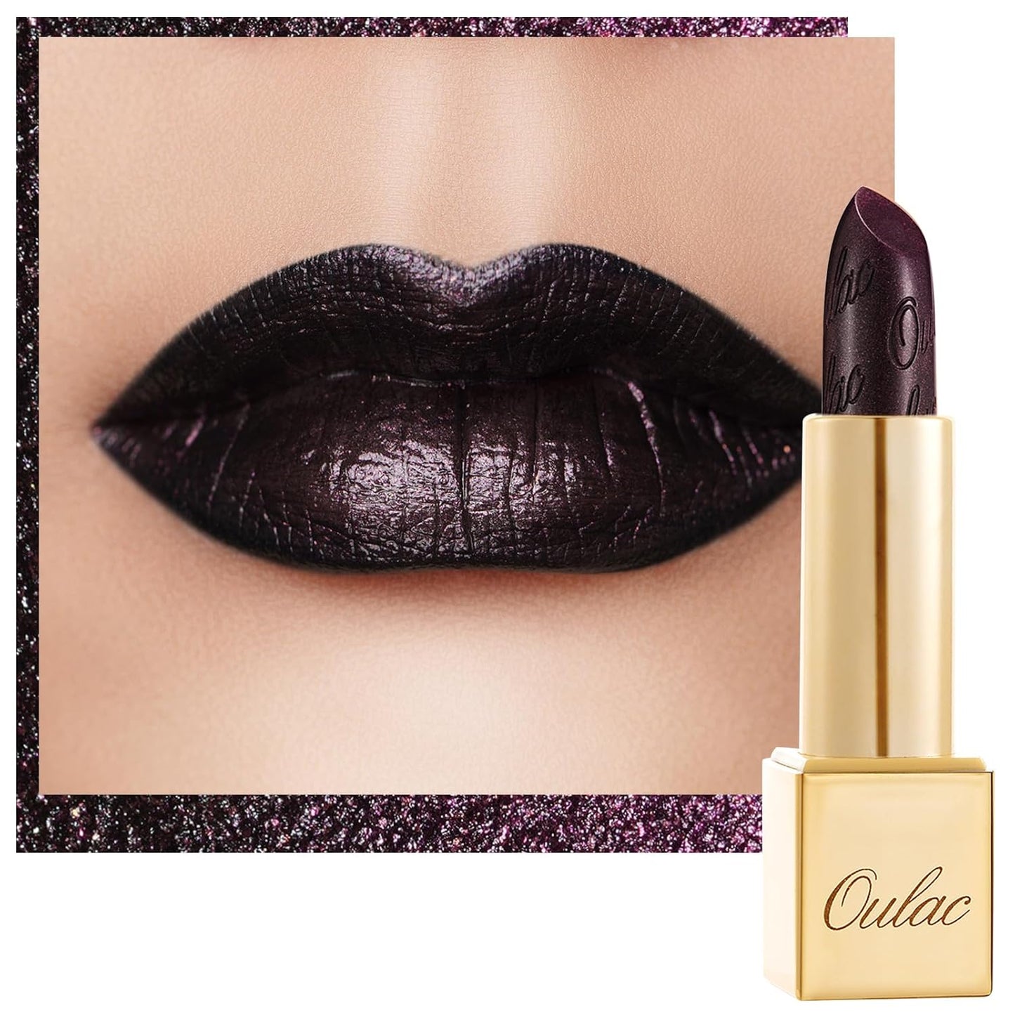 Oulac Halloween Lipstick for Women Black with Raspberry Shimmer, High-Impact Lipcolor with Moisturizing Creamy Formula, Vegan & Cruelty-Free, Midnight Mirage (21)